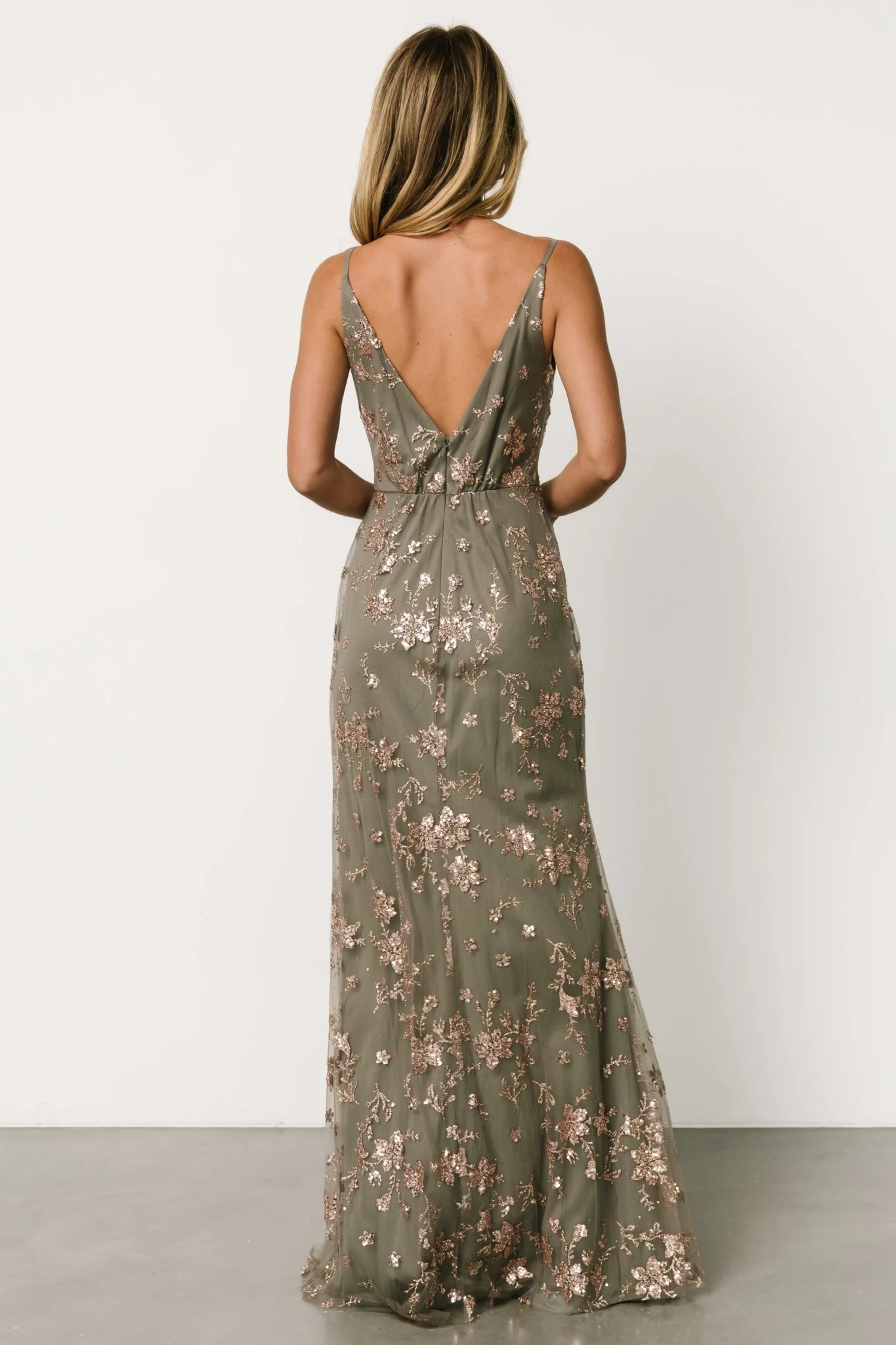 Marcia Sparkle Gown | Eucalyptus + Rose Gold - luluinthesky