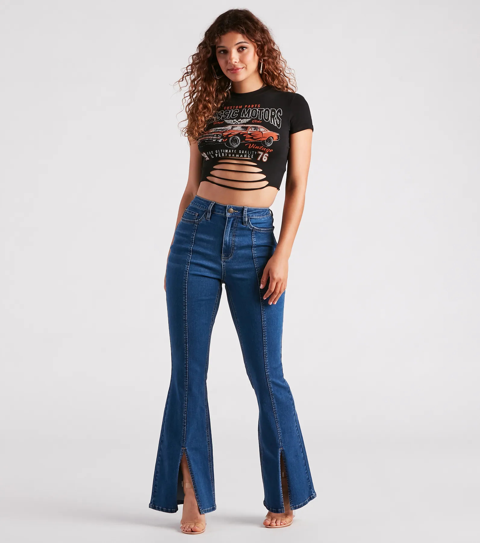 Start Your Engines Slash Graphic Crop Tee