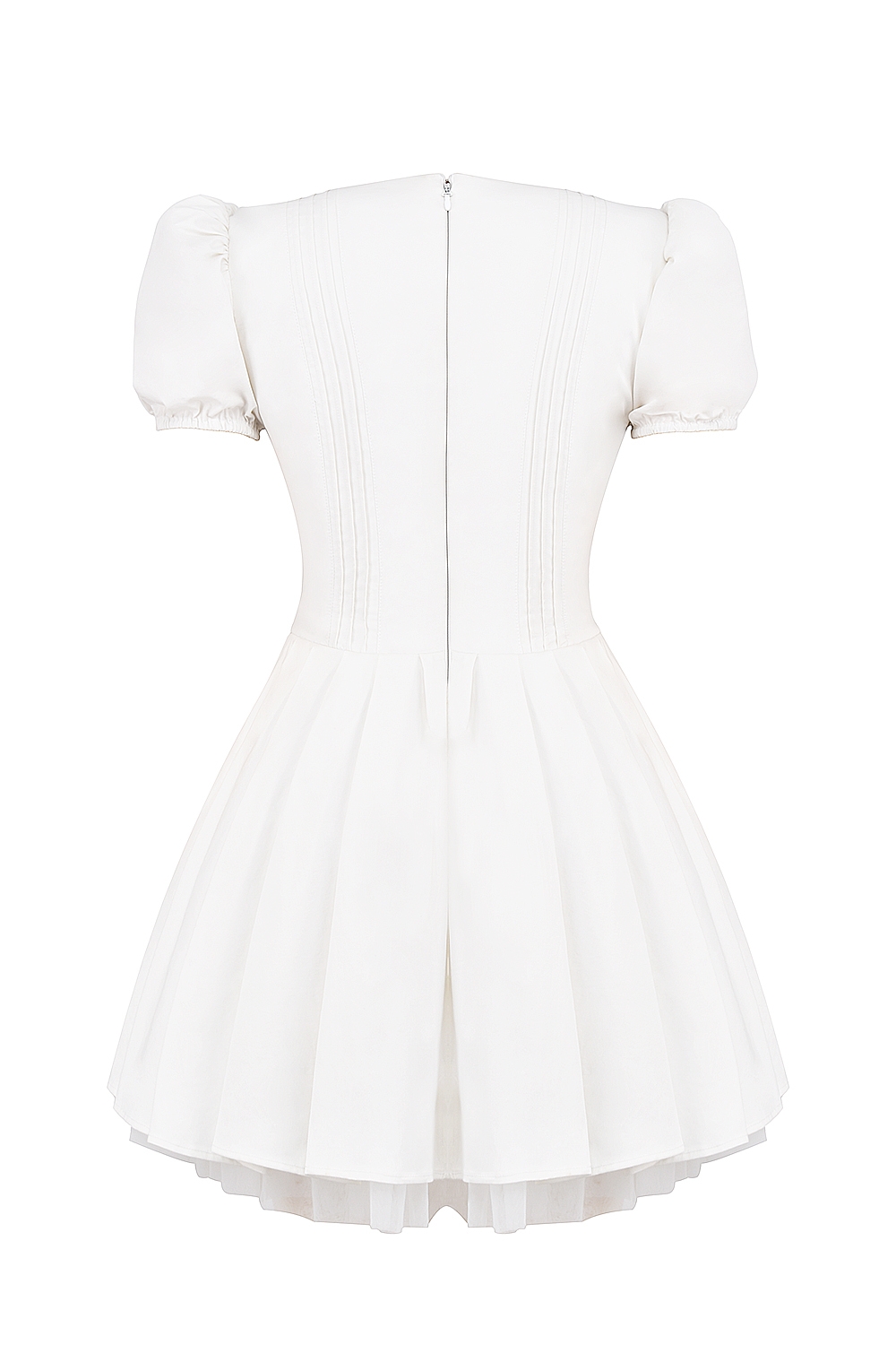 White Pleated Cotton Mini Dress