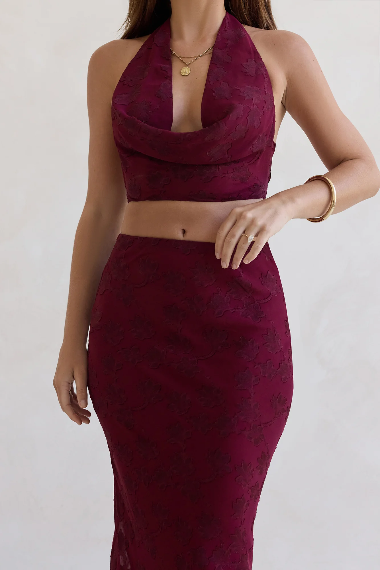 She's The Flame Halter Crop Top Wine