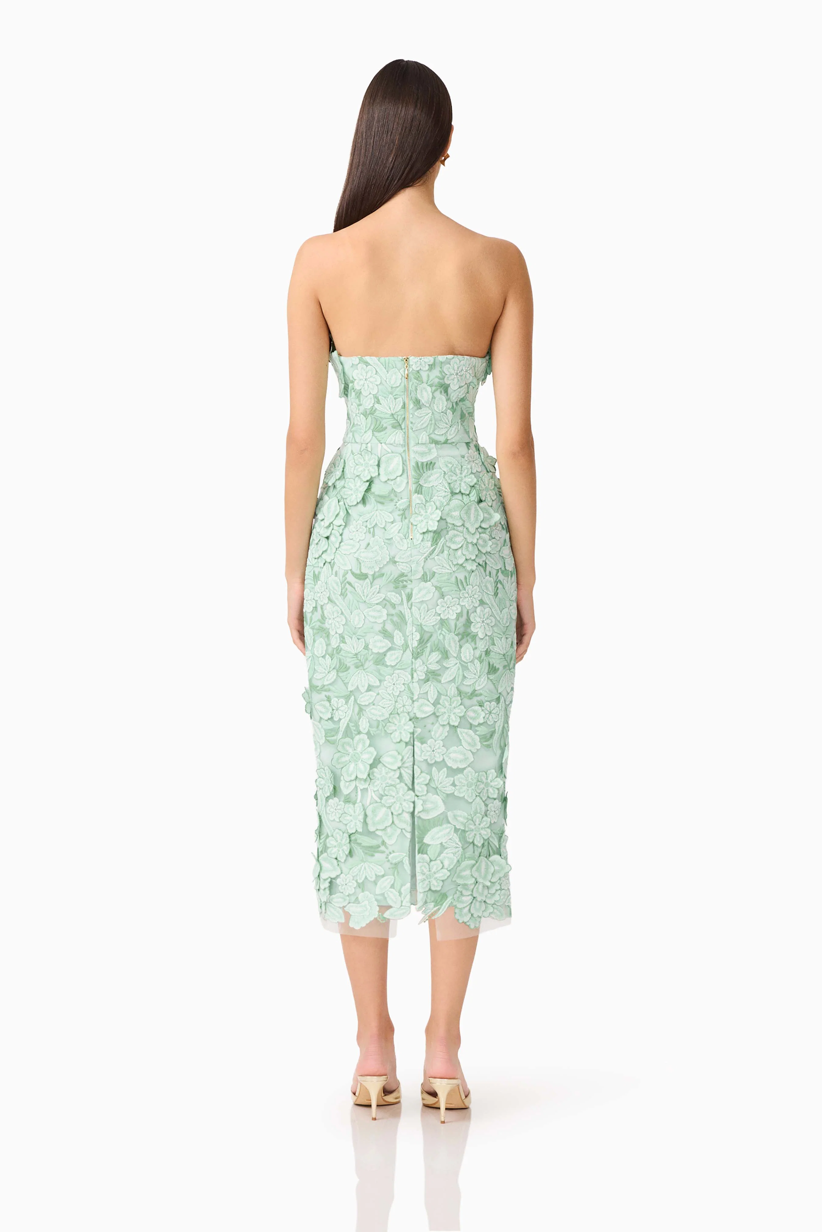 Roseate Strapless Midi Dress in Mint Green