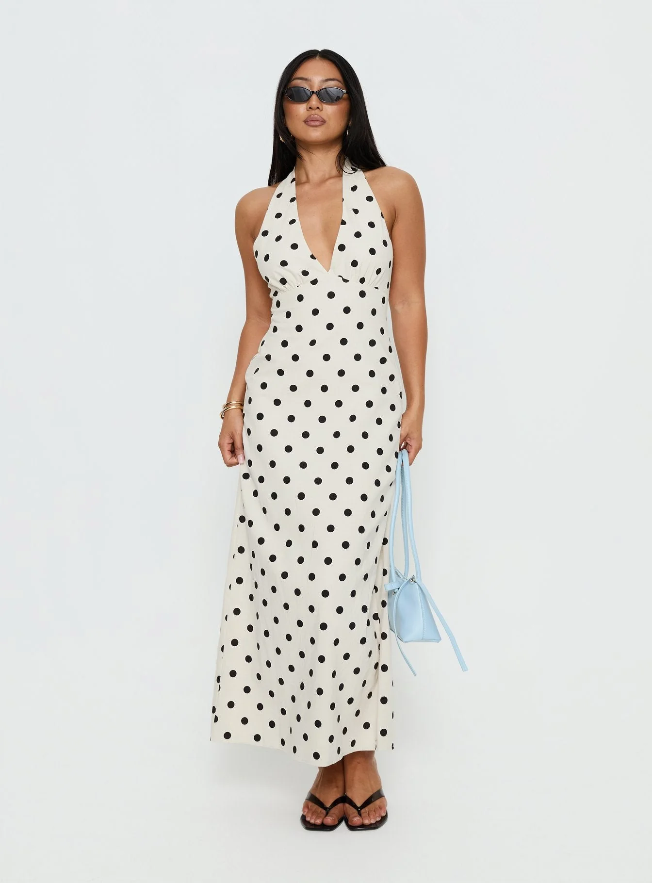 Delphinia Halter Maxi Dress Cream Polka Dot