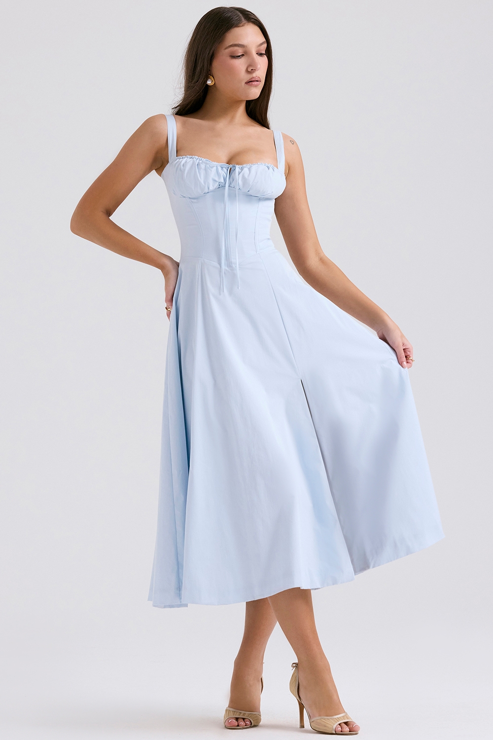 Soft Blue Cotton Bustier Sundress