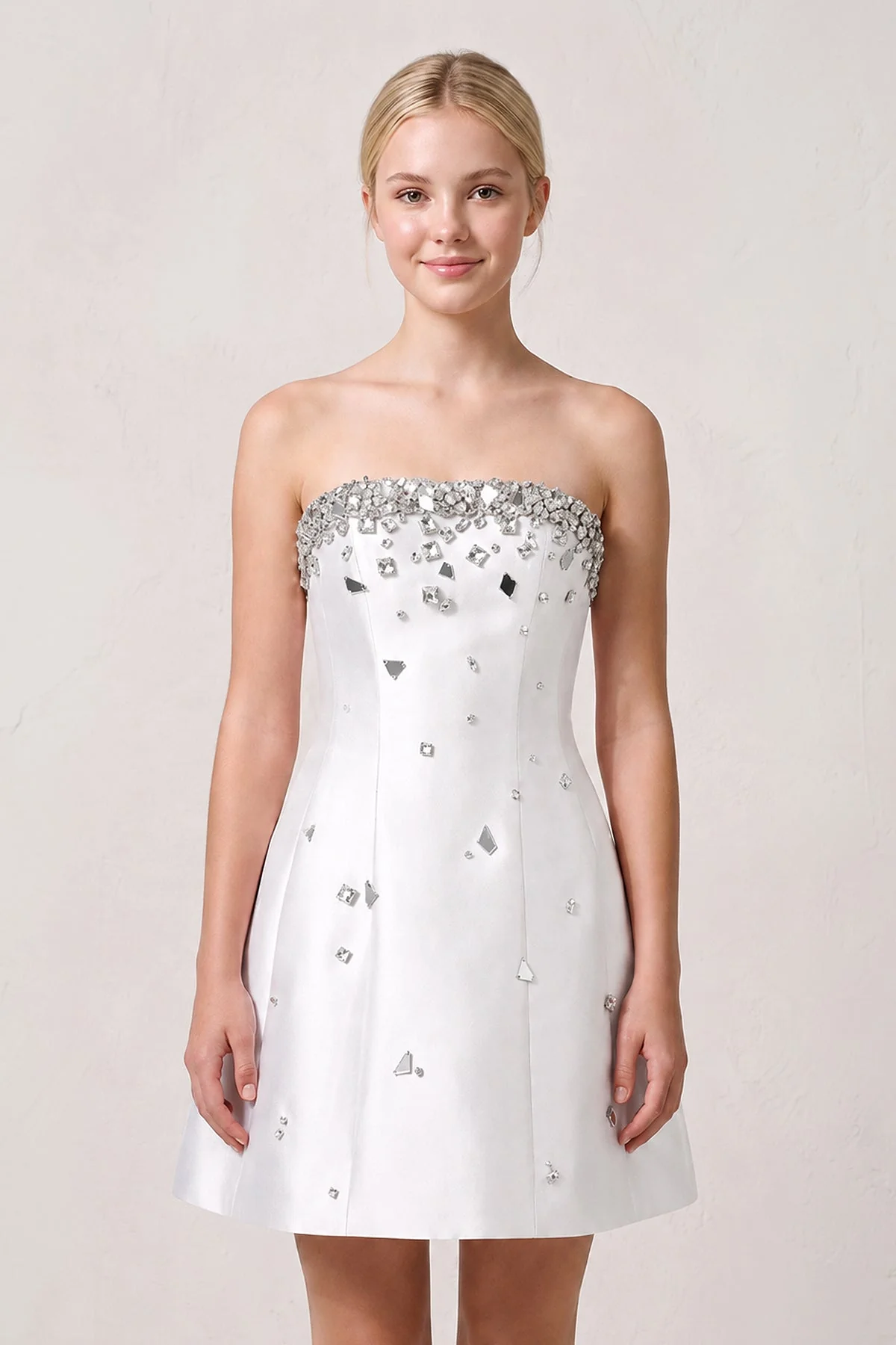 Candy Pink Rhinestones Satin Strapless A-Line Homecoming Dress