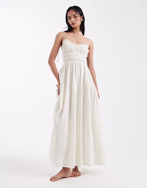 Faith shirred beach maxi sundress in cream
