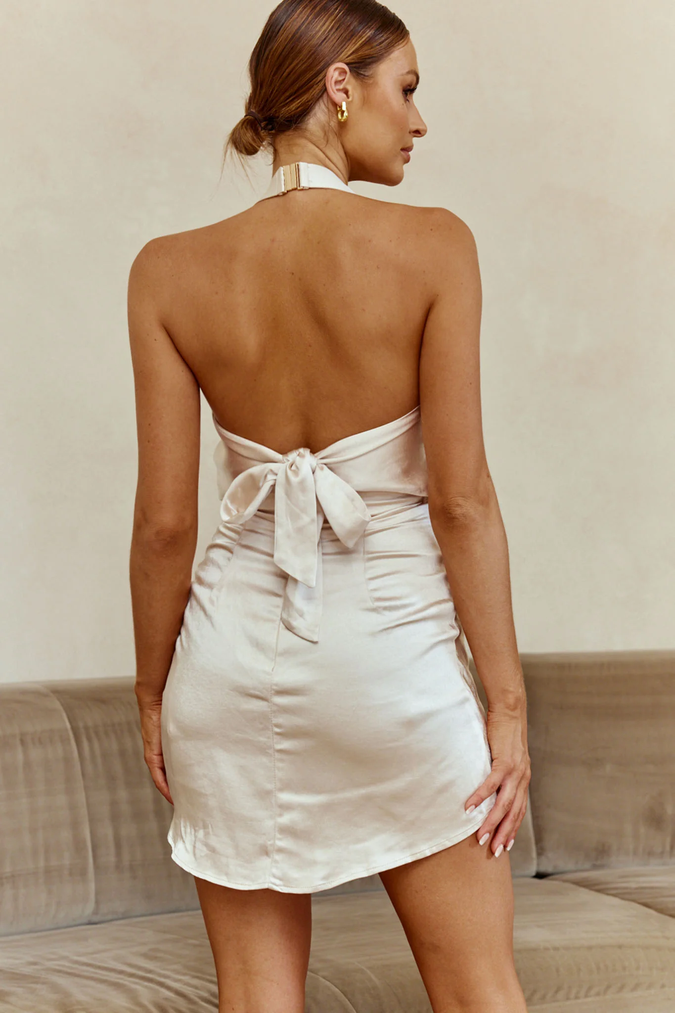 Sweet Nothings Halterneck Twist Bust Mini Dress Champagne