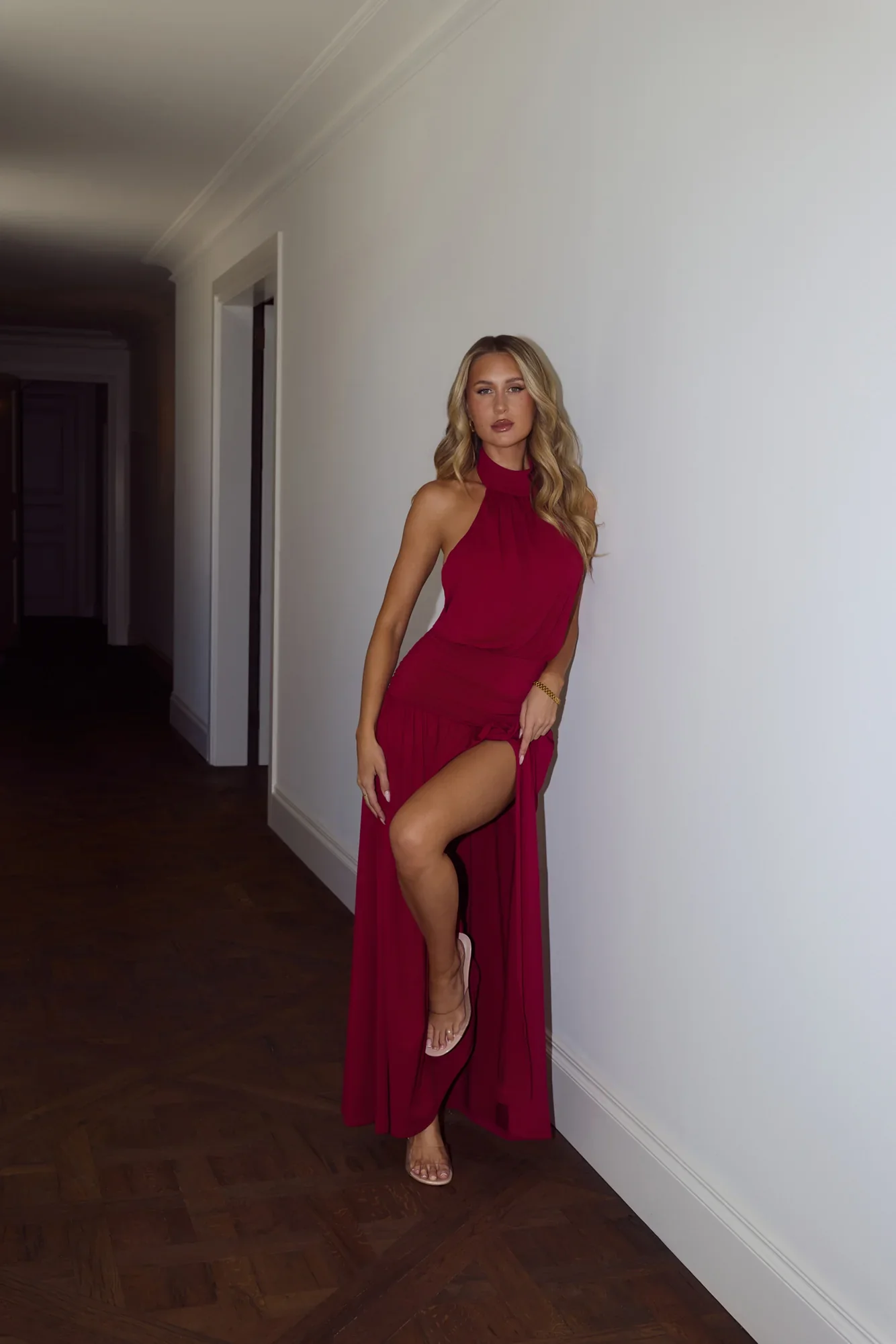 Rosé Petal Dreams Halter Maxi Dress Berry - luluinthesky