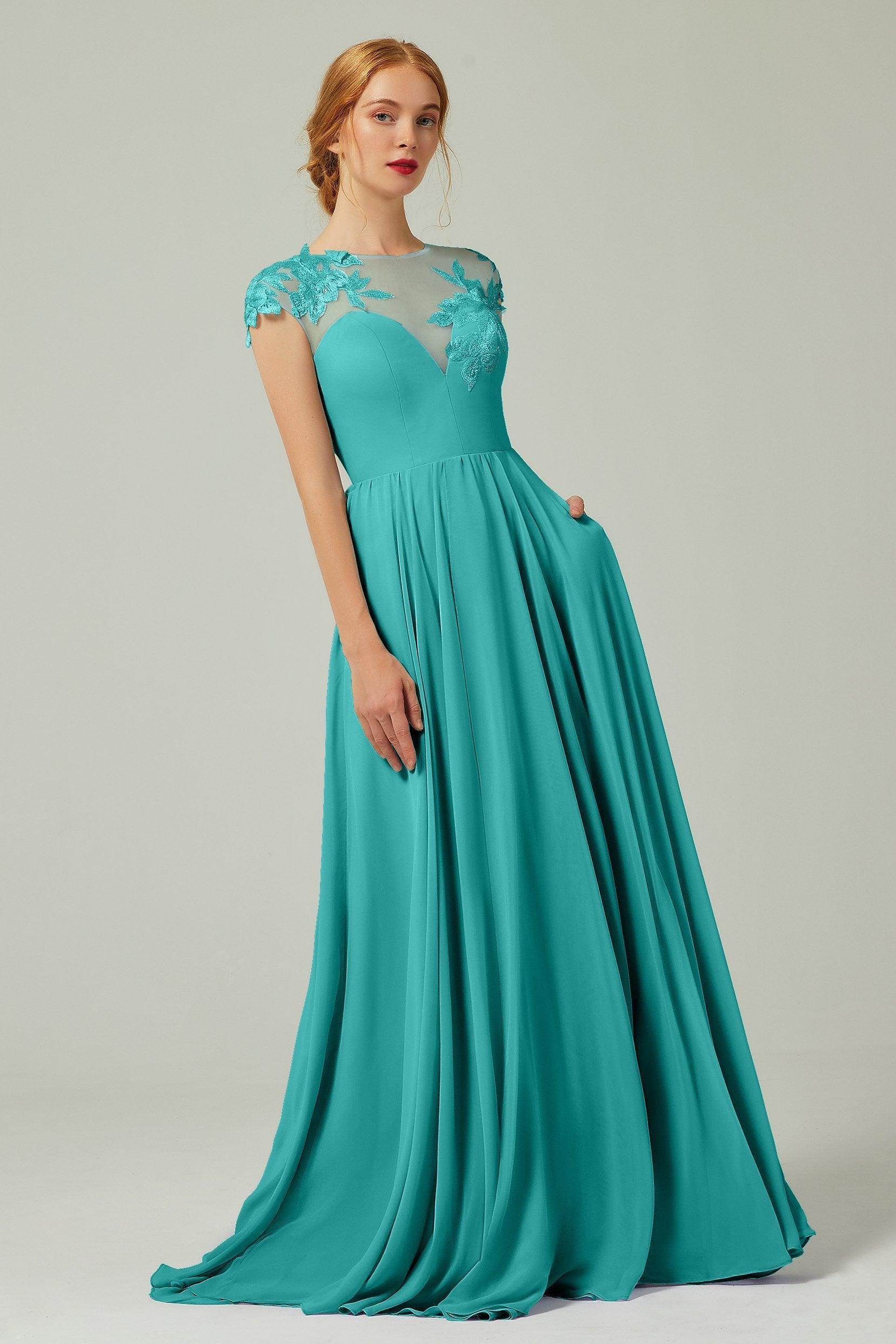 A-Line Sweep-Brush Train Chiffon Bridesmaid Dress CB0248