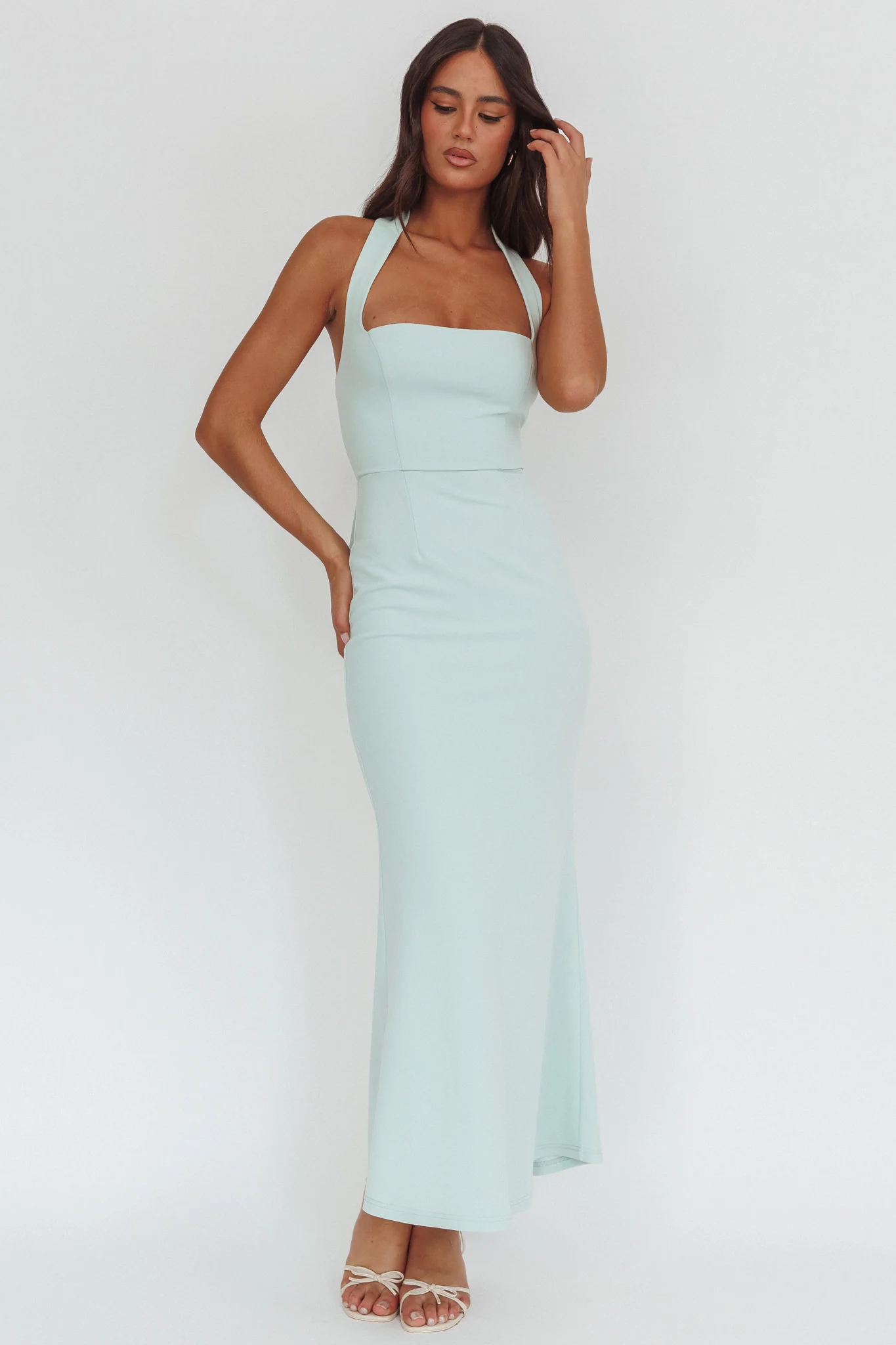 Shellie Square Neckline Halter Maxi Dress Ice Blue
