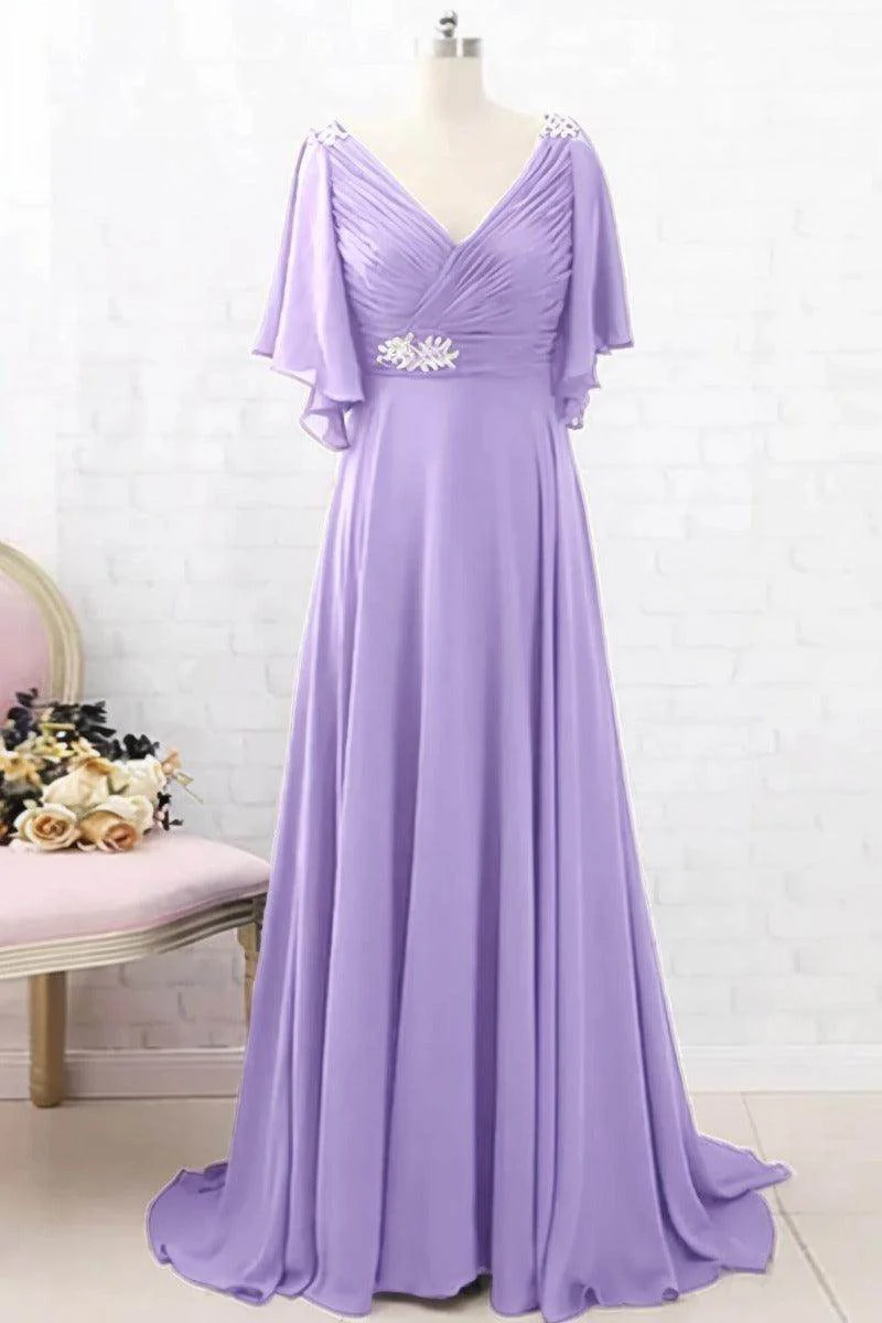 A-Line Sweep-Brush Train Chiffon Mother Dress CM0082