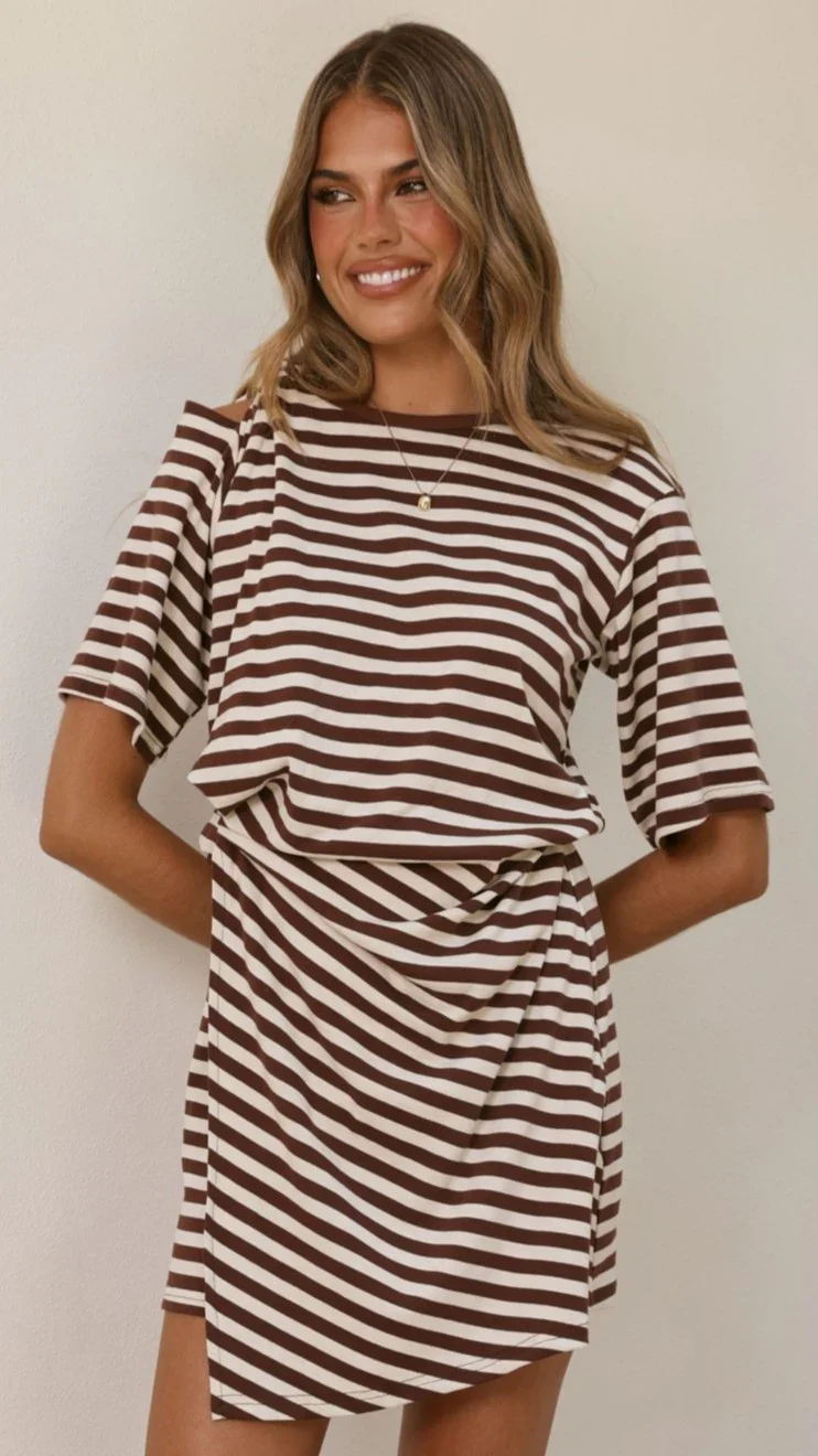 Adelia Mini Dress - Chocolate Stripe