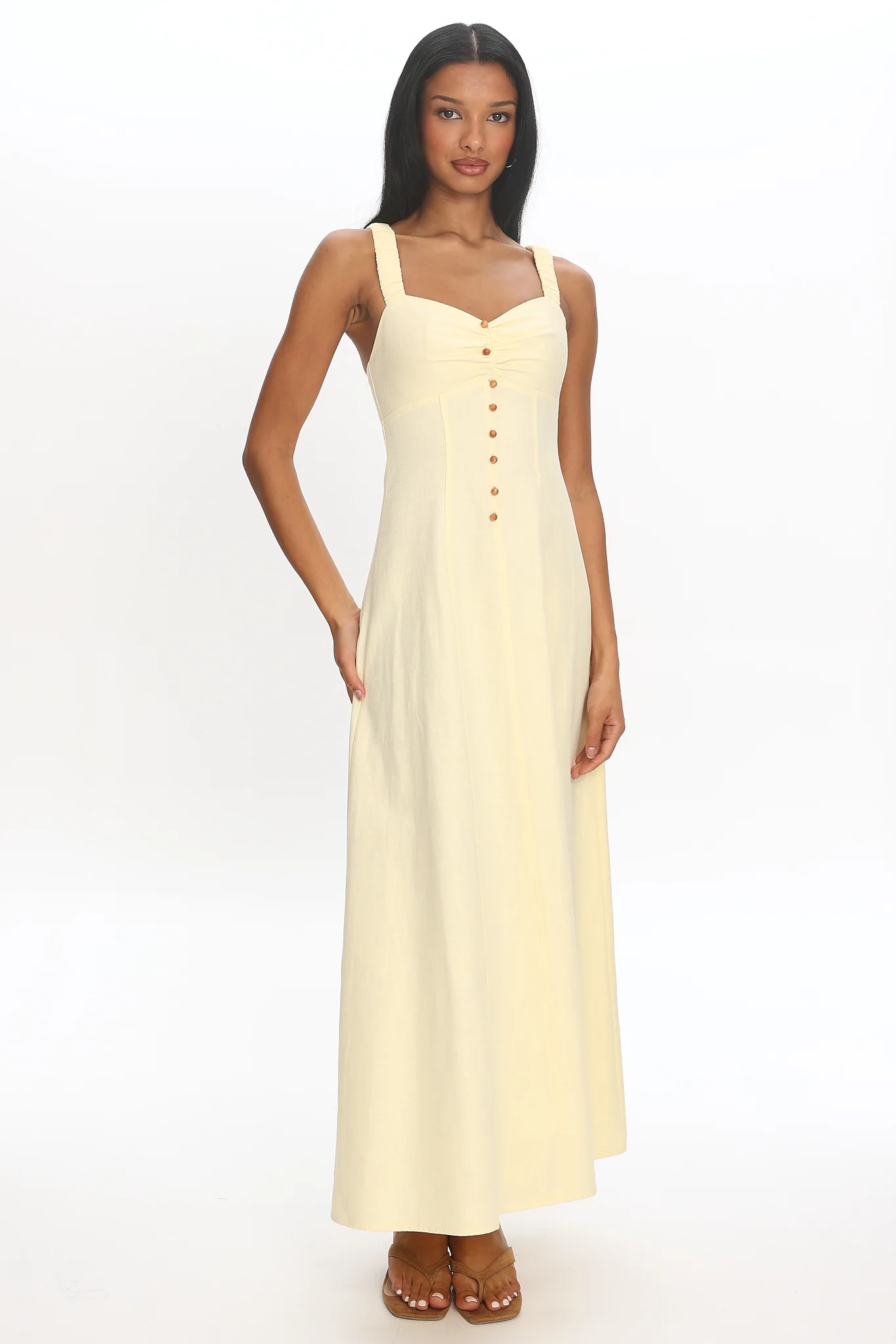 Day Off Ruched Strap Maxi Dress Baby Yellow