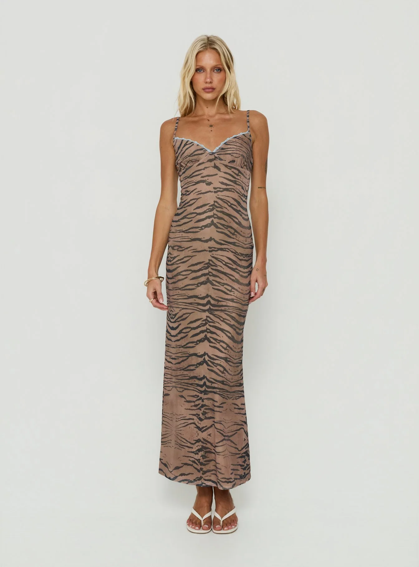 Mariellah Lace Trim Maxi Dress Washed Tiger
