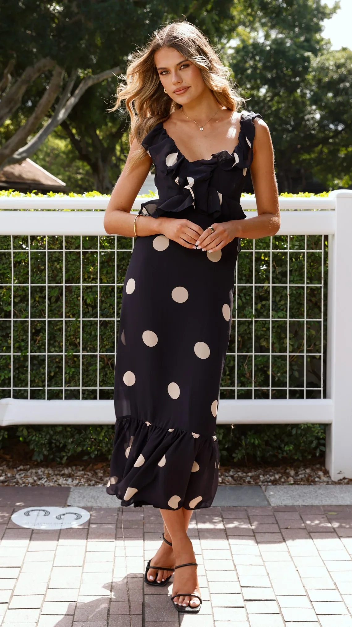 Taylee Midi Dress - Black/Cream Polka