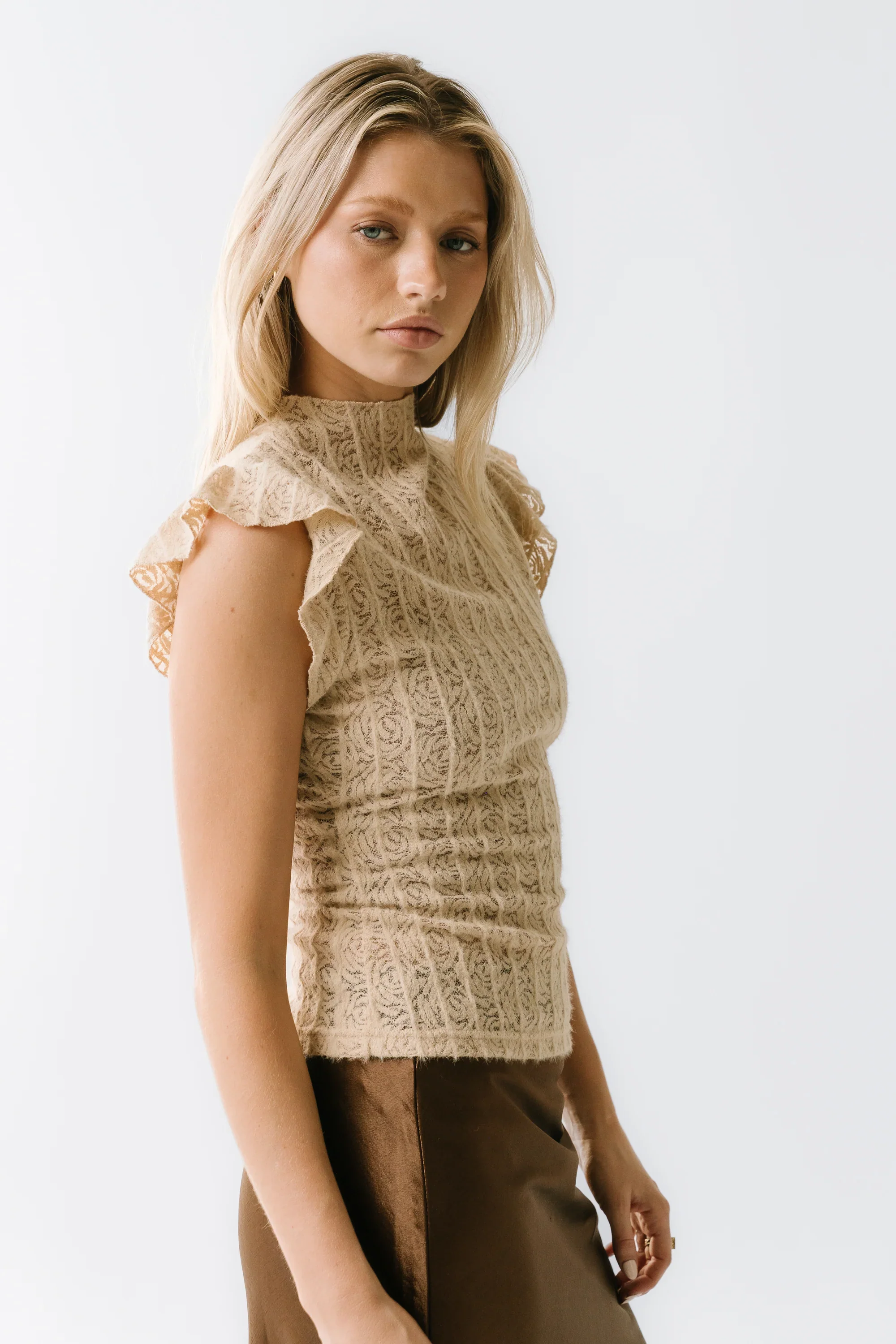 Lue Sheer Top in Taupe