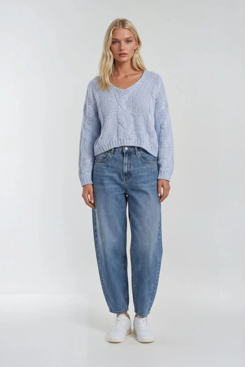V-Neck Cable Knit Sweater