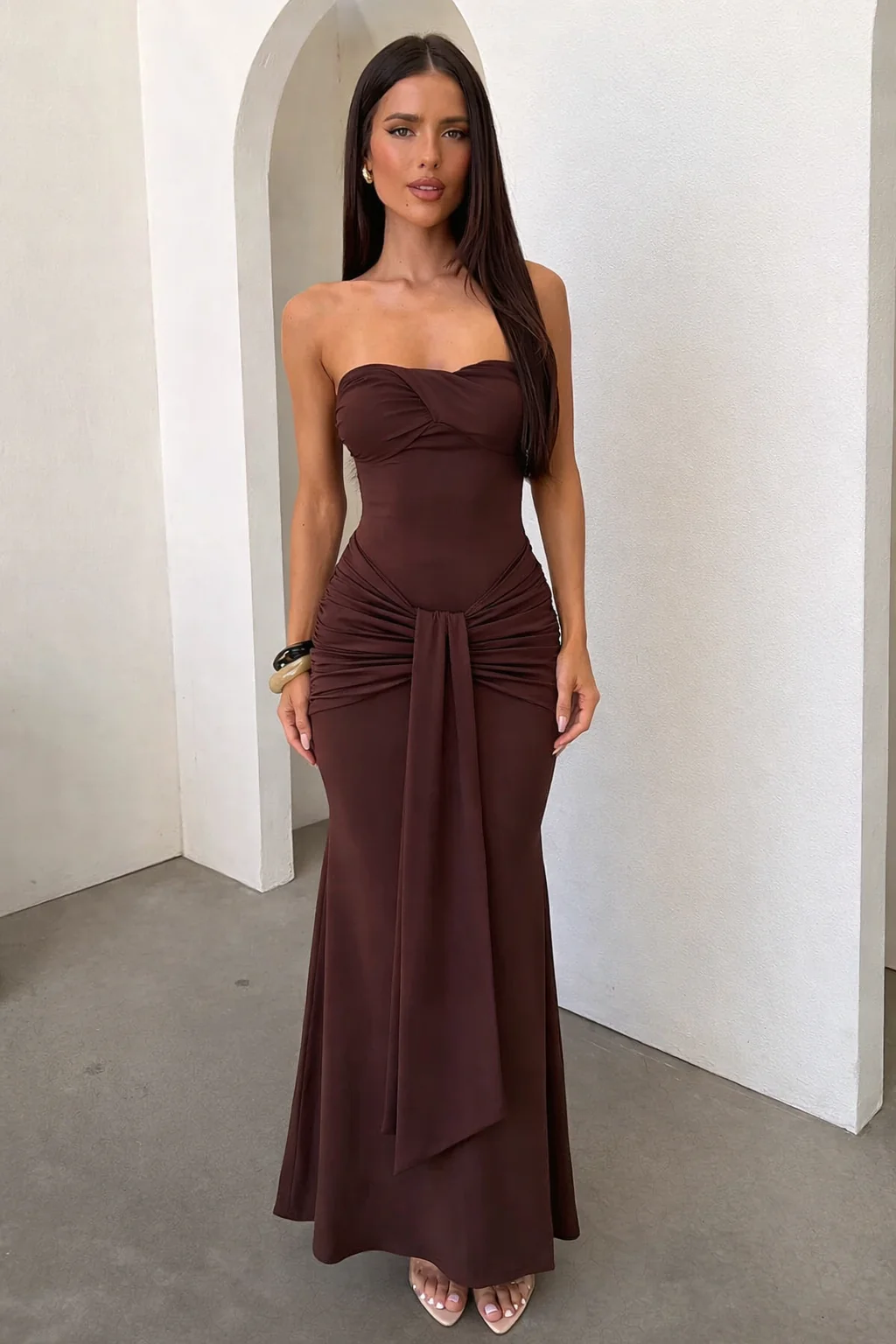 Taryn Strapless Maxi Dress - Brown - luluinthesky