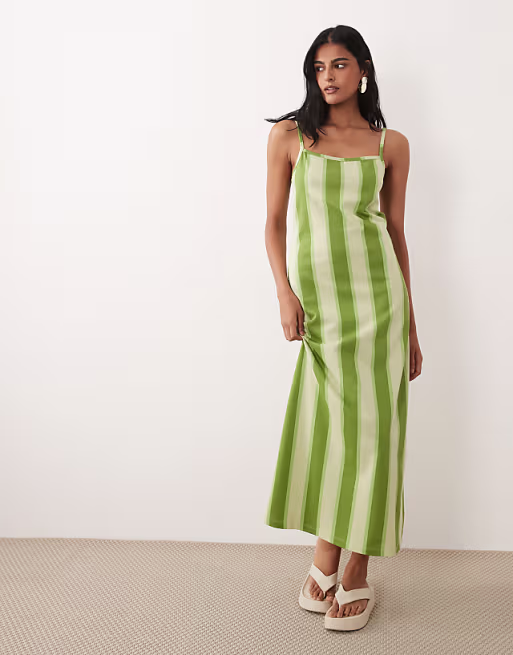 cami midi dress in green stripe