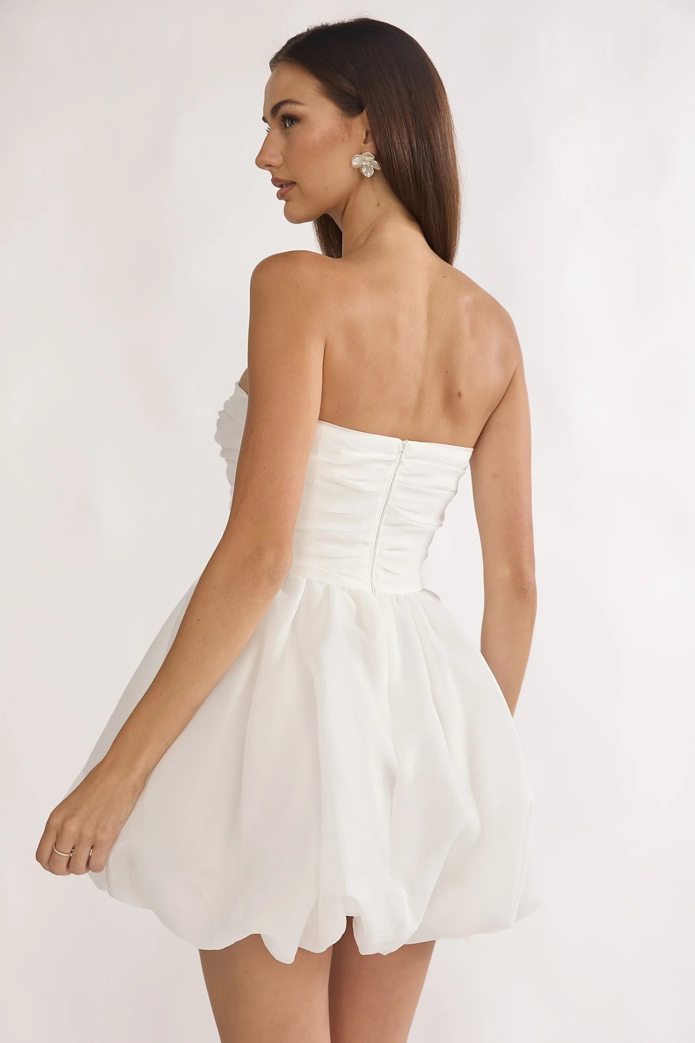 Cassandrae Rosette Strapless Mini Dress White