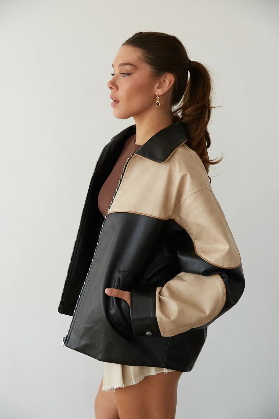 Roxy Faux Leather Bomber Jacket - luluinthesky