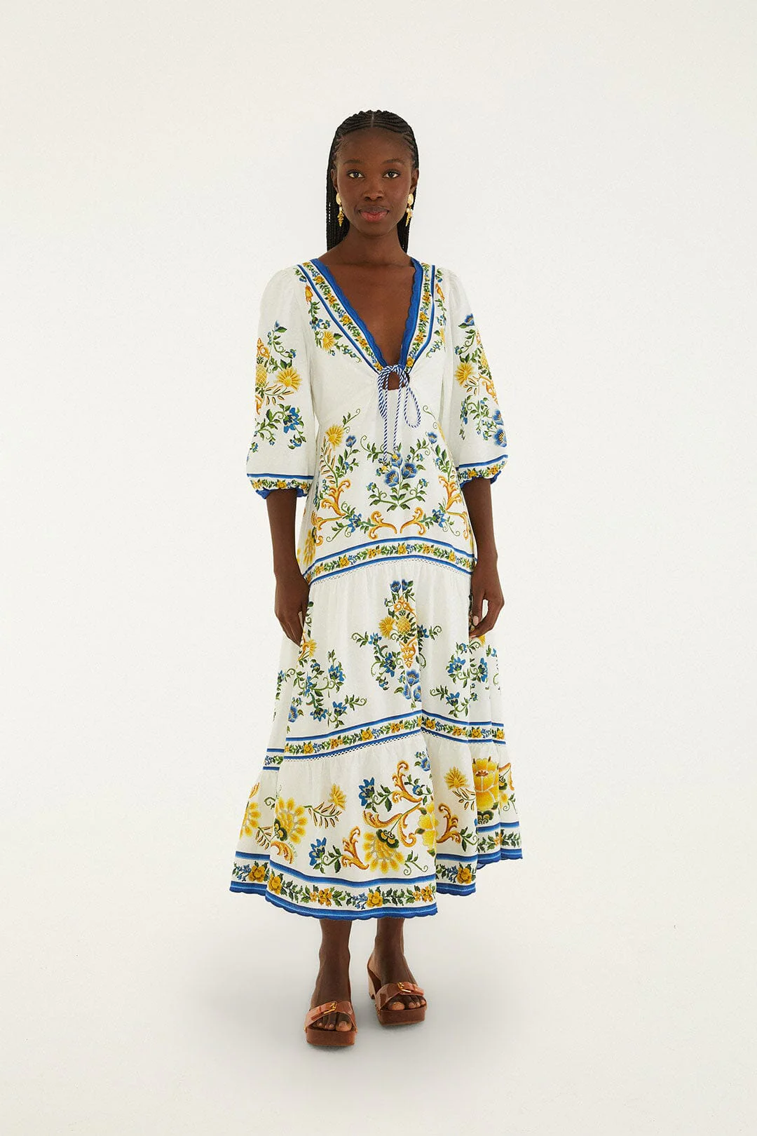 Off-White Emily Floral Tapestry Drawstring Midi Dress
