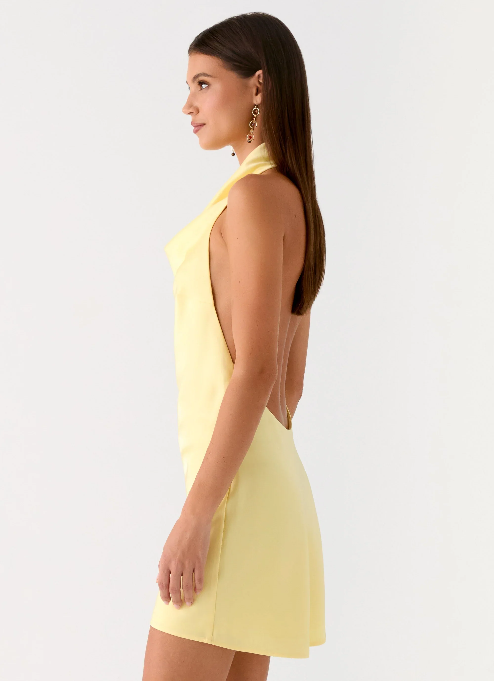 Soft Focus Cowl Neck Mini Dress - Yellow