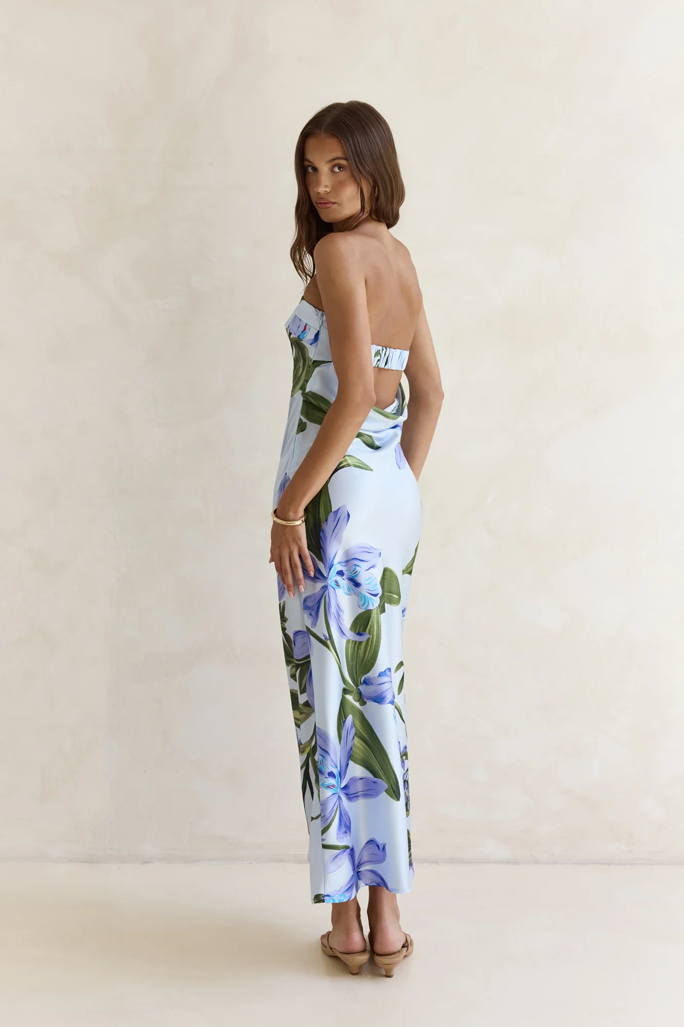 Bells Of Spring Satin Strapless Maxi Dress Blue - luluinthesky