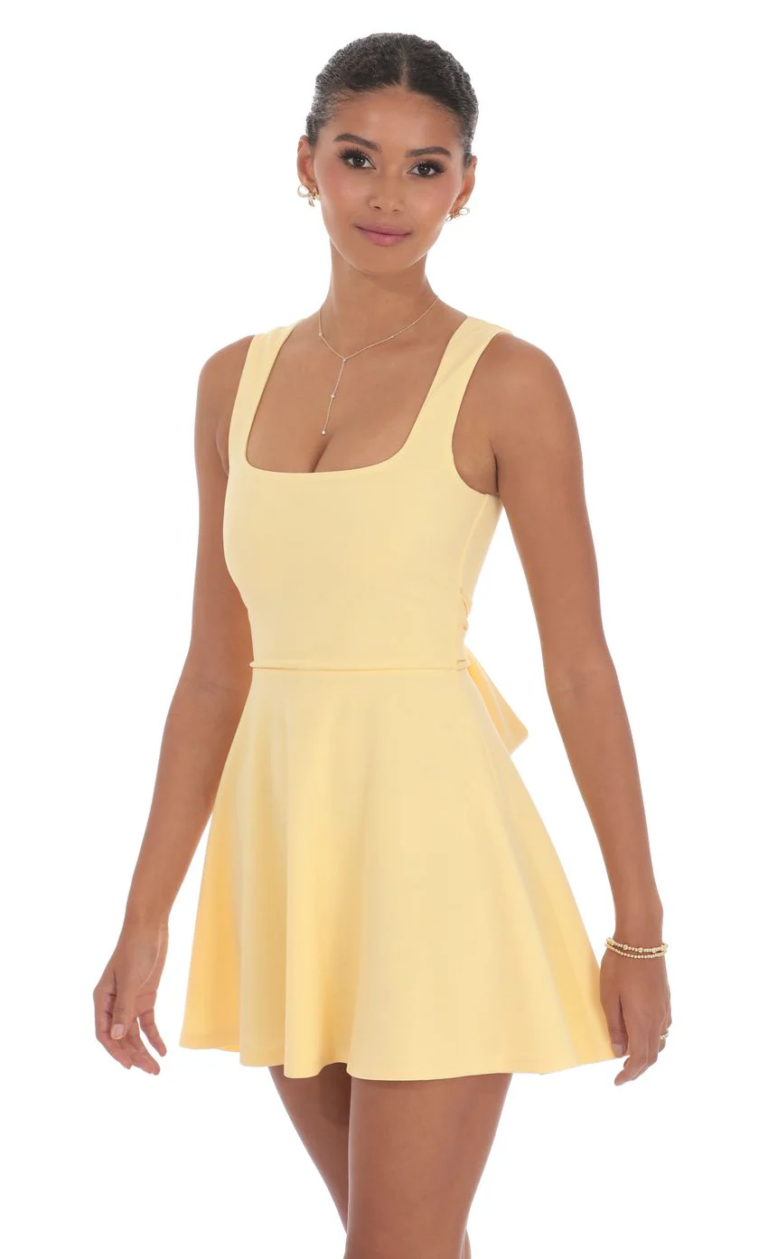 Back Bow A-Line Dress in Yellow - luluinthesky