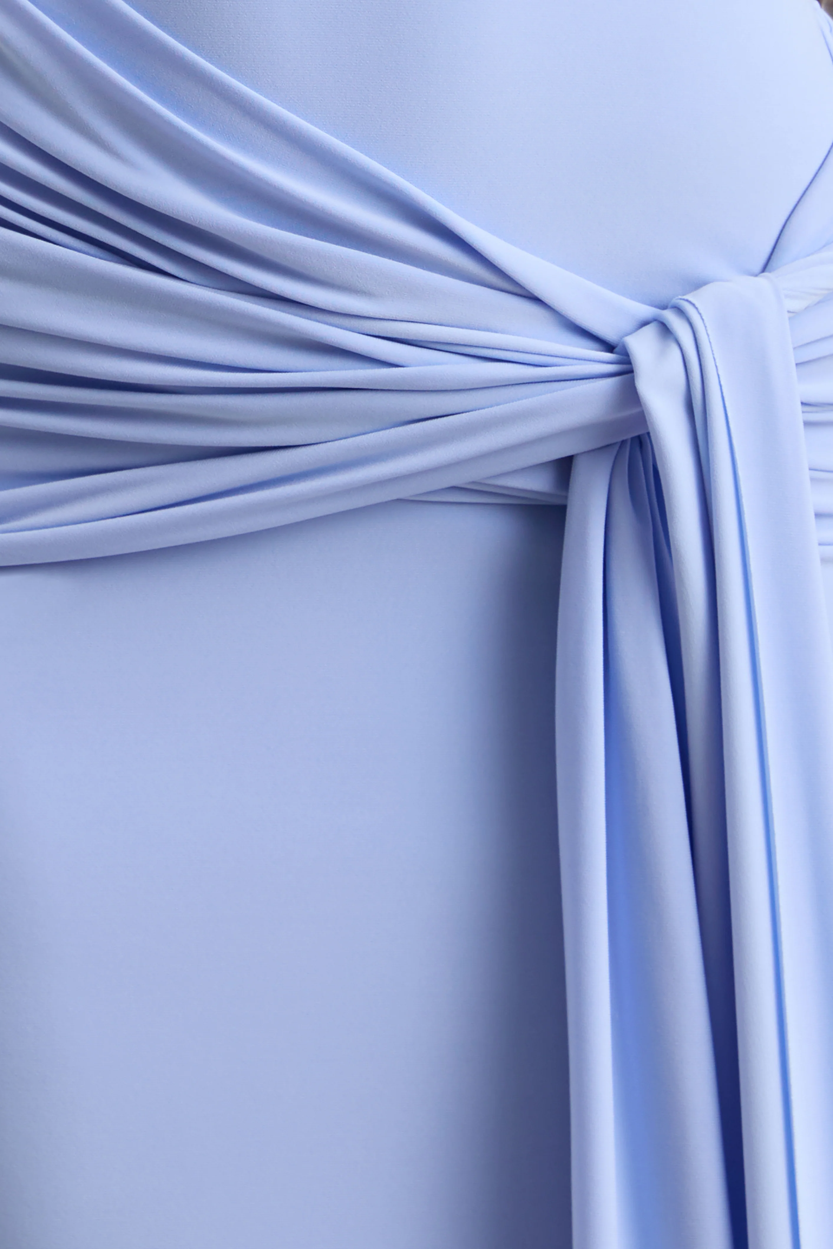 Lienna | Powder Blue Scoop-Neck Maxi Dress With Gathered-Detail And Sash