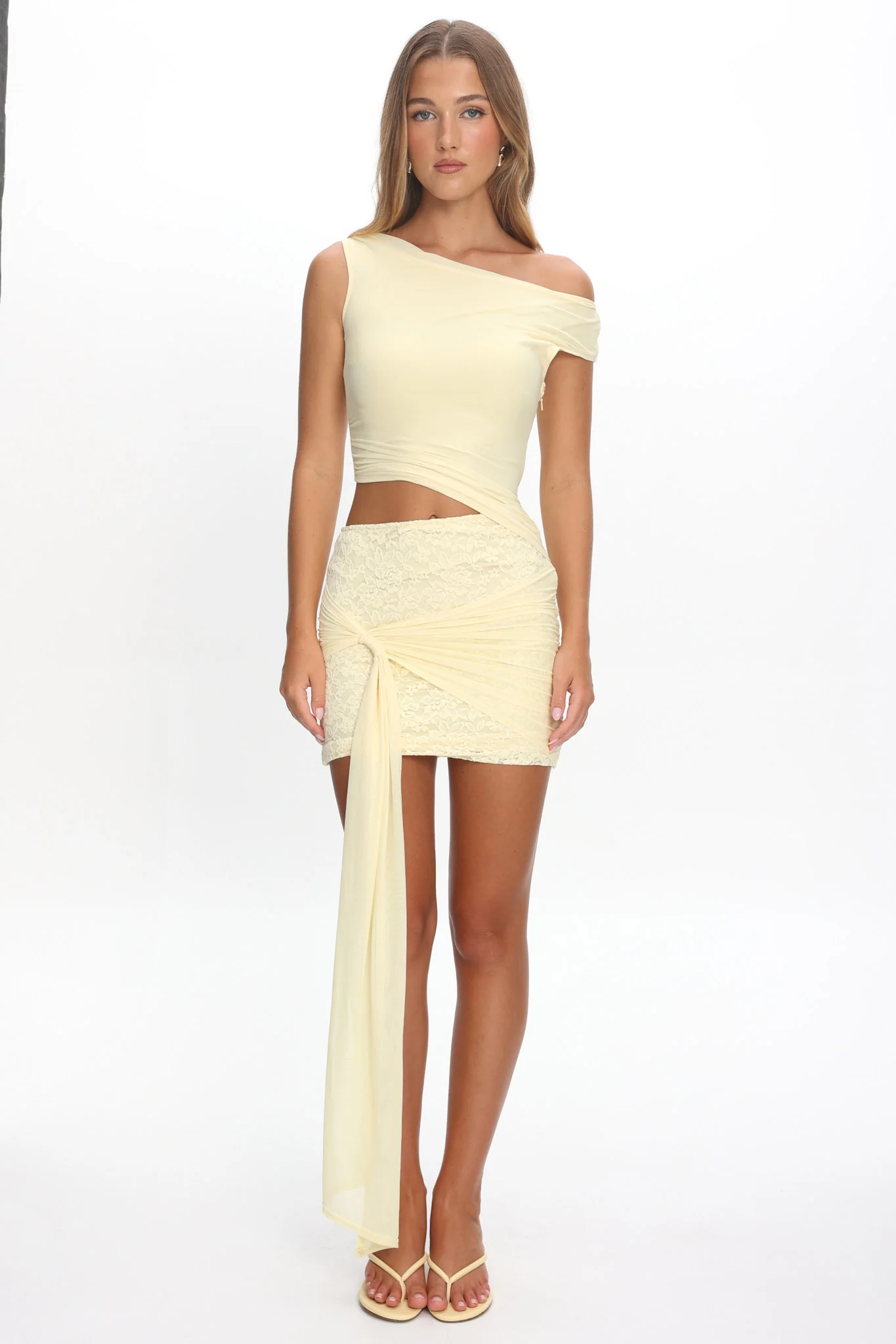 Moonlit Magic Asymmetric Neckline Mini Dress Yellow