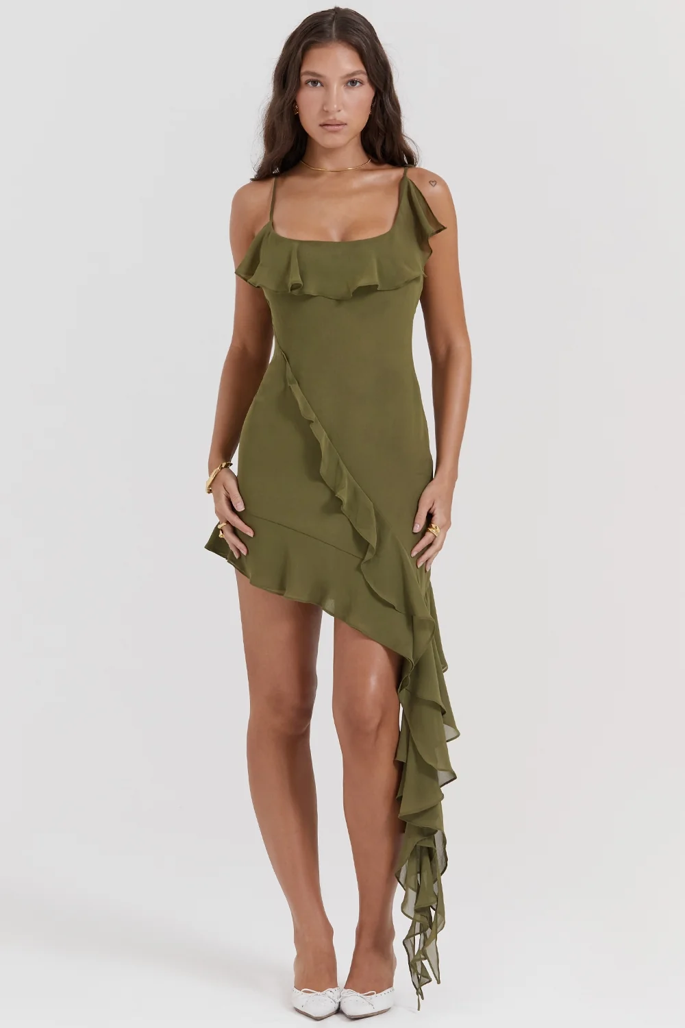 Olive Ruffle Mini Dress