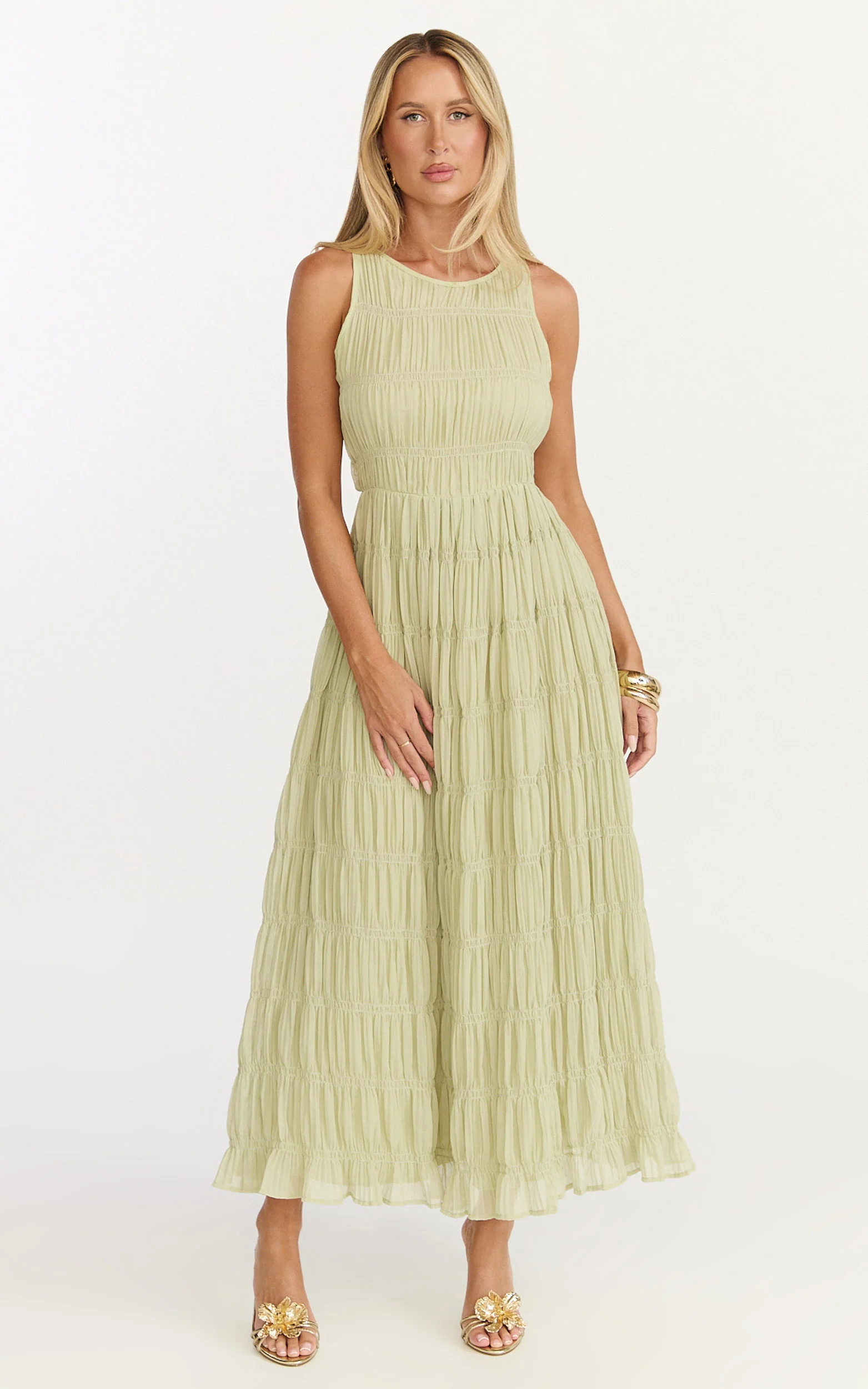 Paloma Maxi Dress - Ruched Shift Dress in Sage