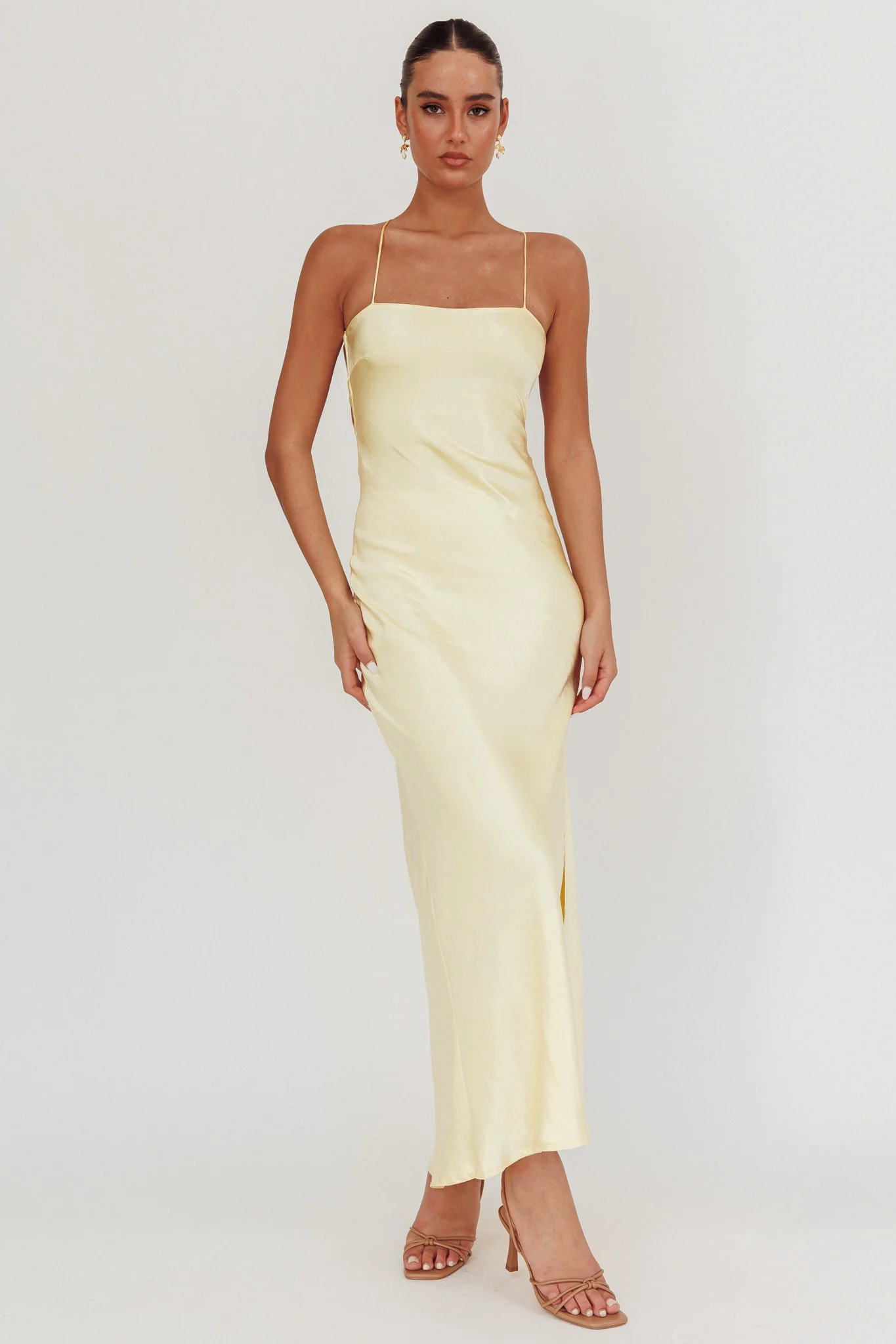 Dolce Life Backless Satin Maxi Dress Butter