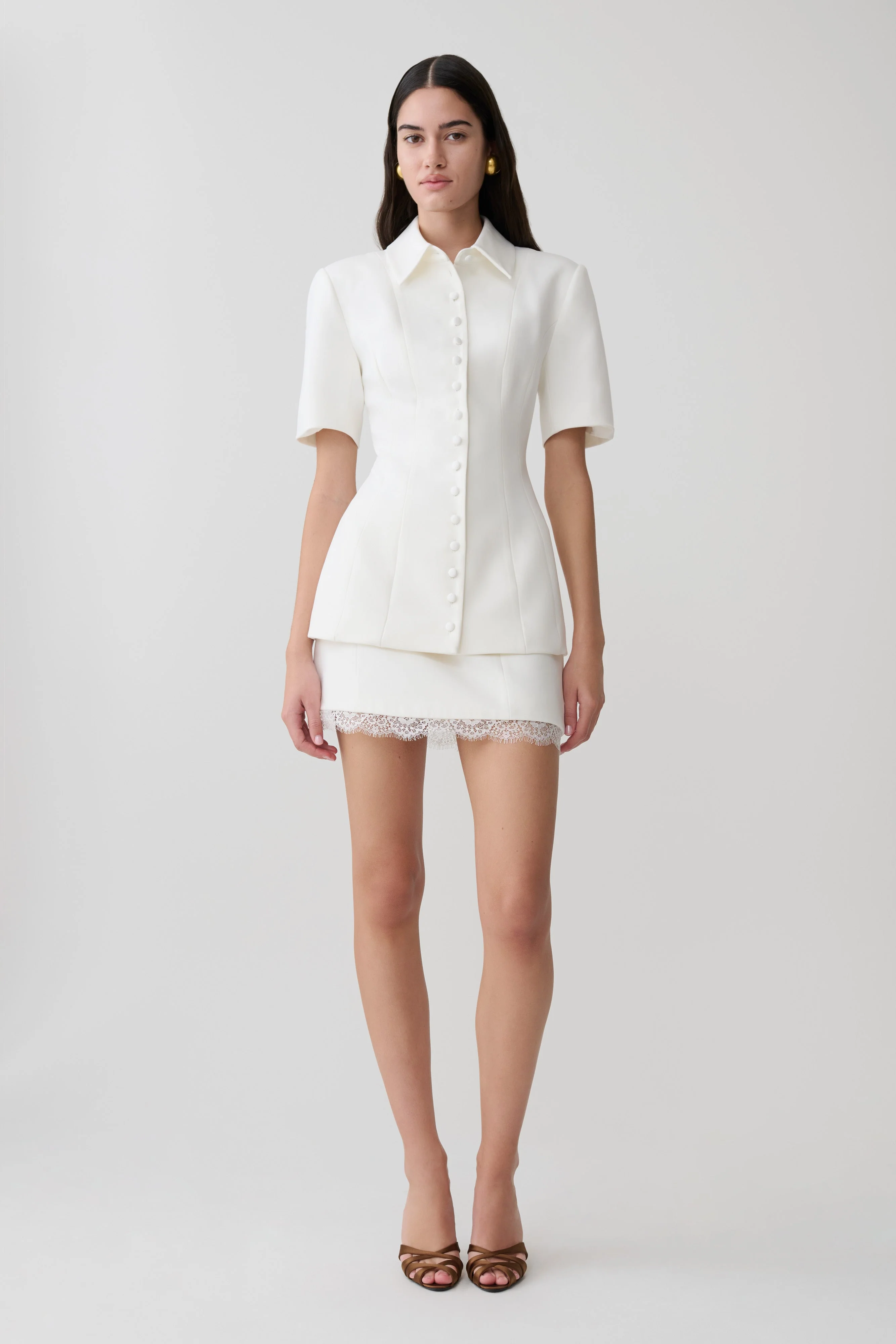 Ariella Suiting Mini Skirt With Lace - White
