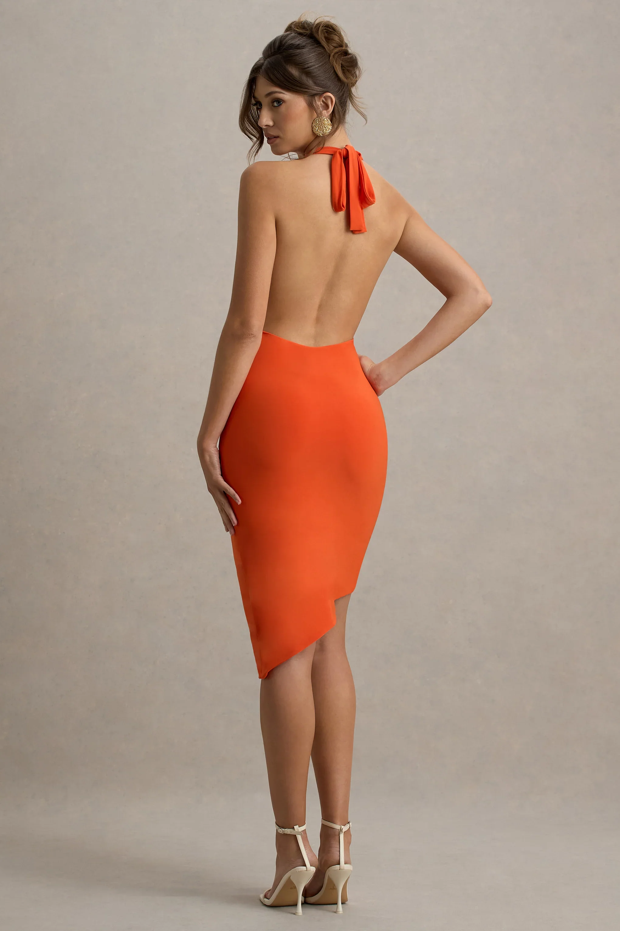 Vivia | Orange Plunge-Neck Ruched Mini Dress