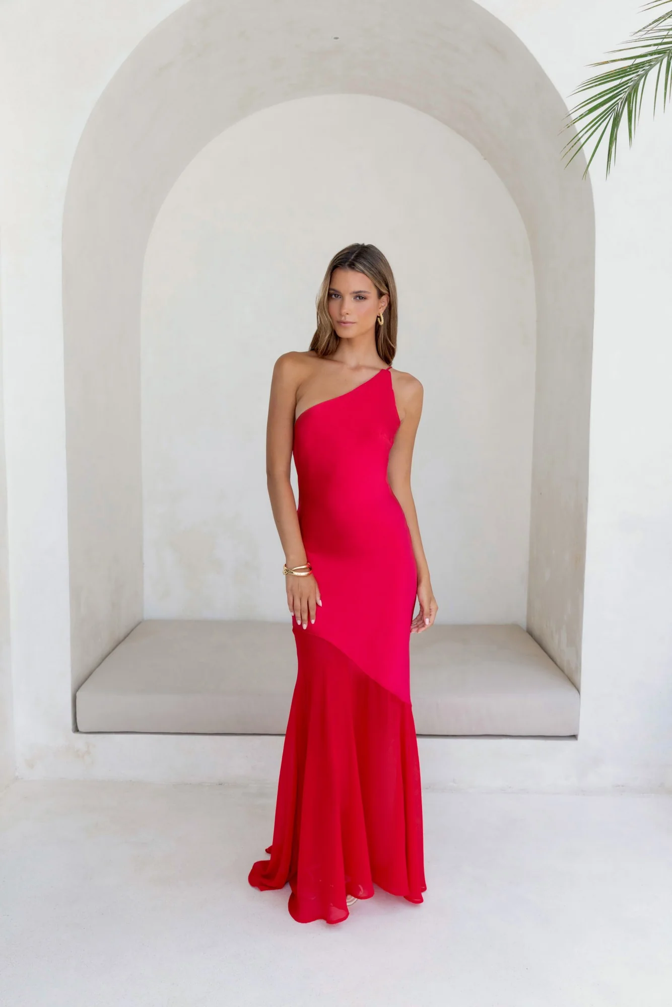 Chase The Thrill One Shoulder Satin Maxi Dress Red - luluinthesky