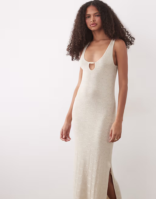Mango Teen knit maxi dress with beading in gold