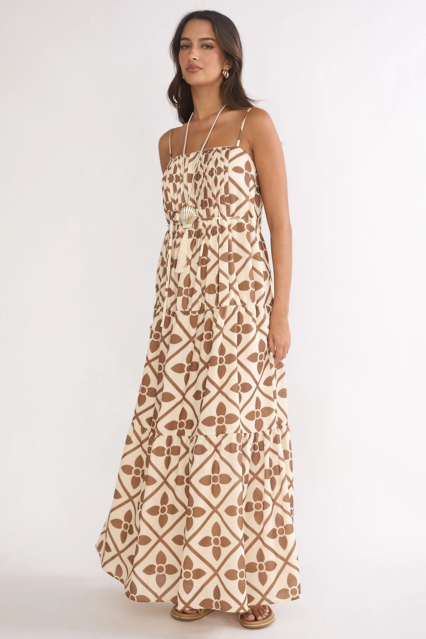 Lysette Pintuck Pleat Maxi Dress Brown Multi