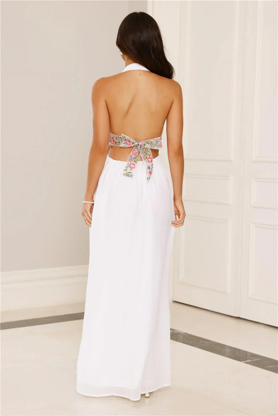Maldives Garden Halter Maxi Dress White