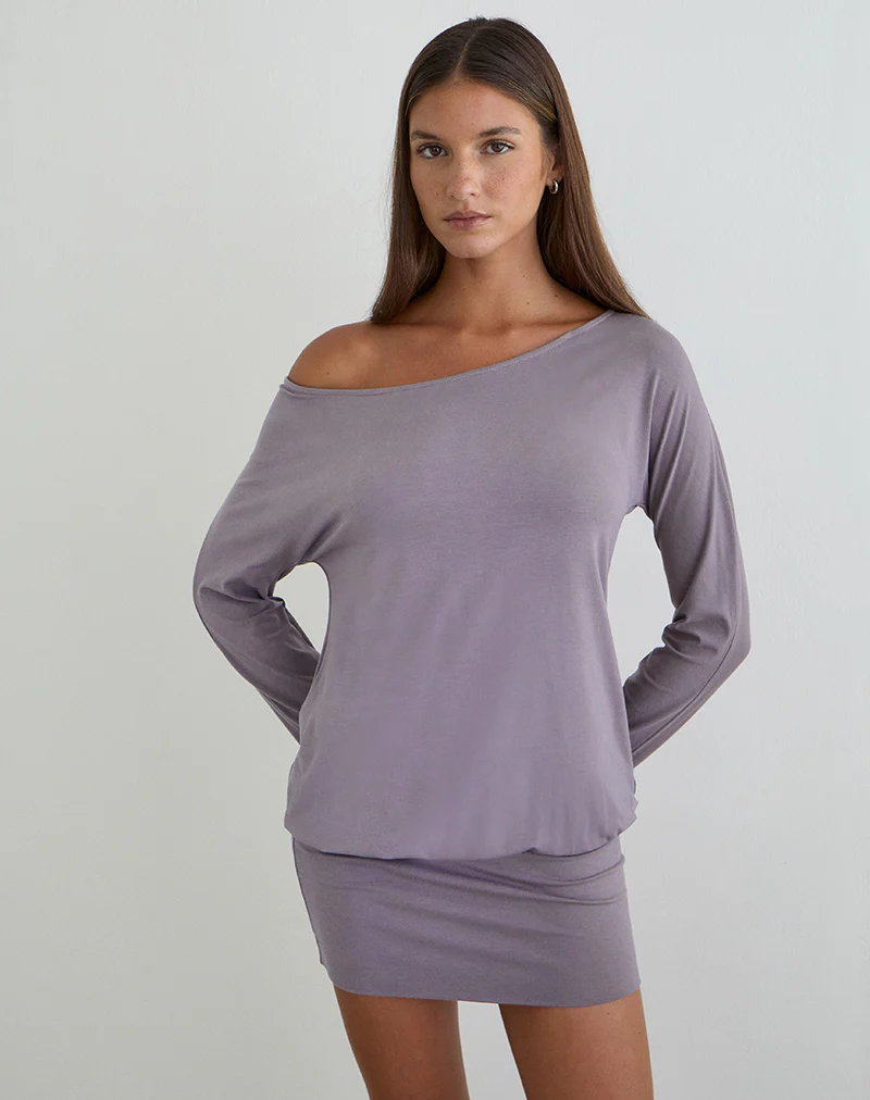 Raluca Long Sleeve Mini Dress in Grey Lavender