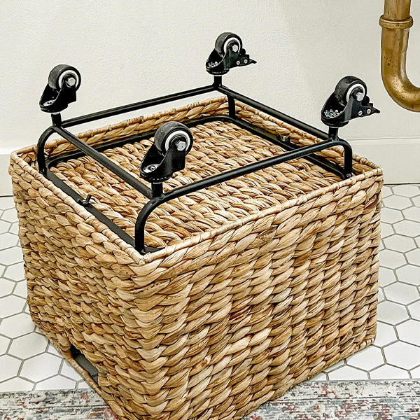 Large Water Hyacinth Woven Basket with Detachable Wheels