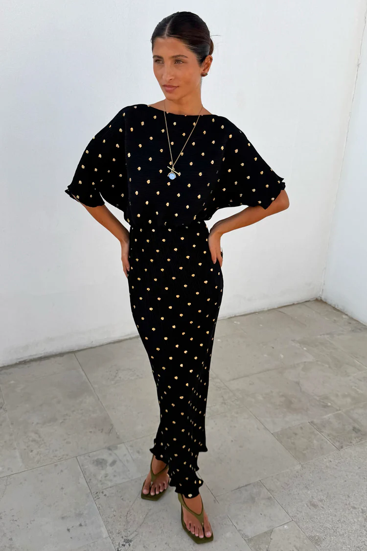 Black Tilly Dress with Gold Foil