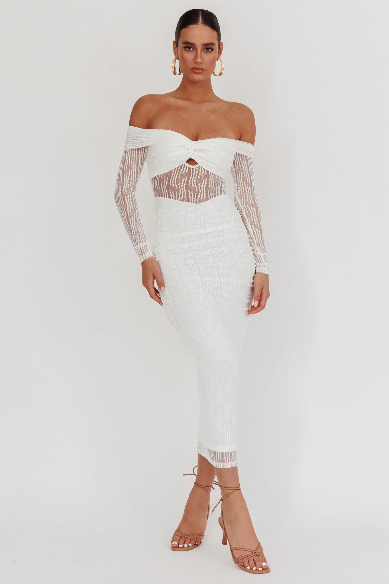 Oliana Off-Shoulder Mesh Maxi Dress White