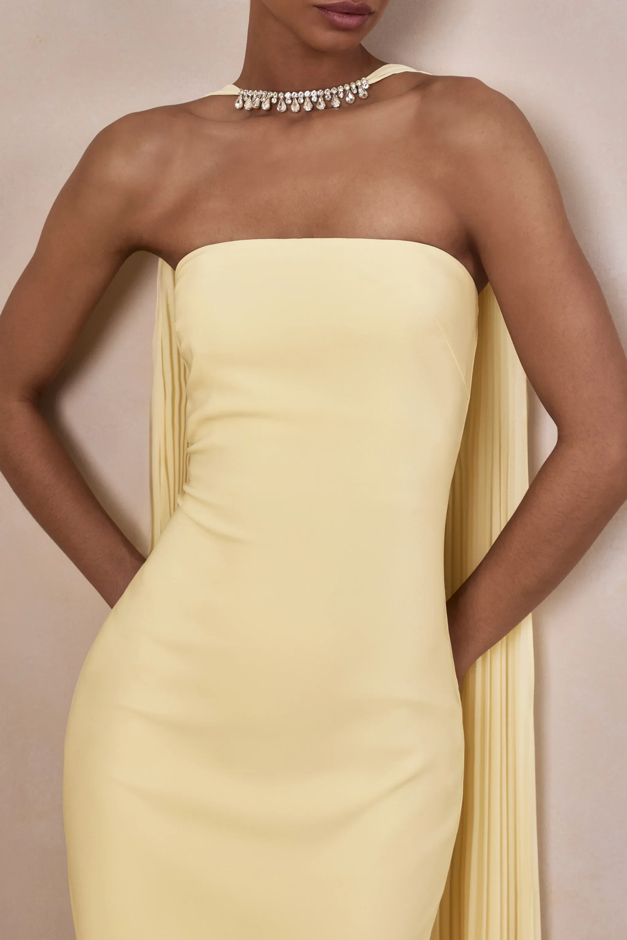Avery | Lemon Bandeau Maxi Dress With Embellished Scarf
