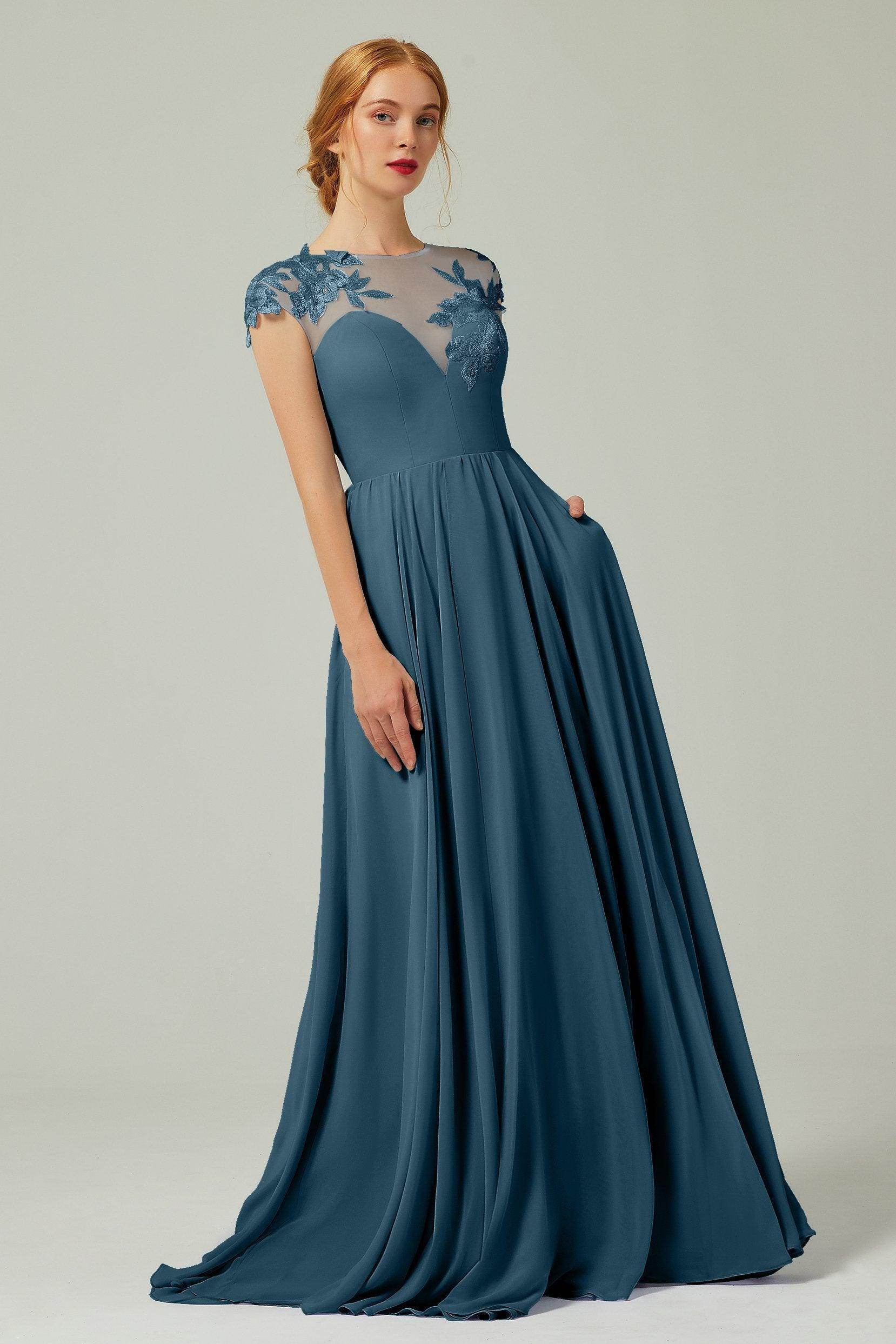 A-Line Sweep-Brush Train Chiffon Bridesmaid Dress CB0248