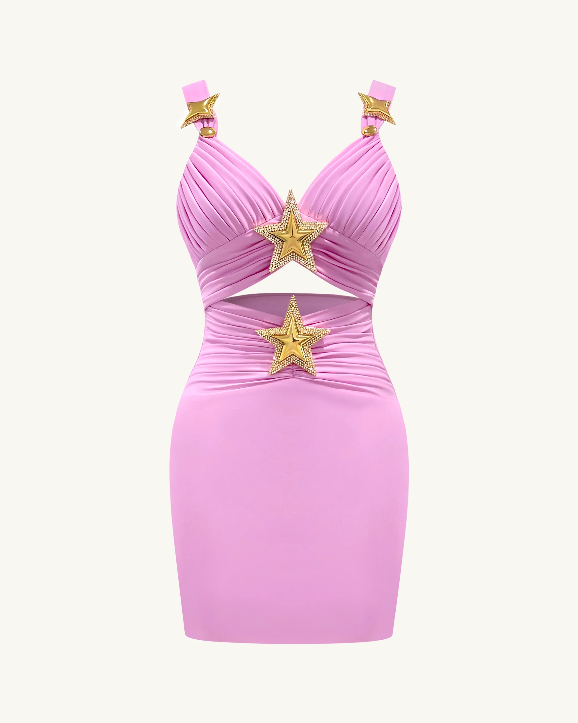 Mini Dress with Star Details - Pink - luluinthesky