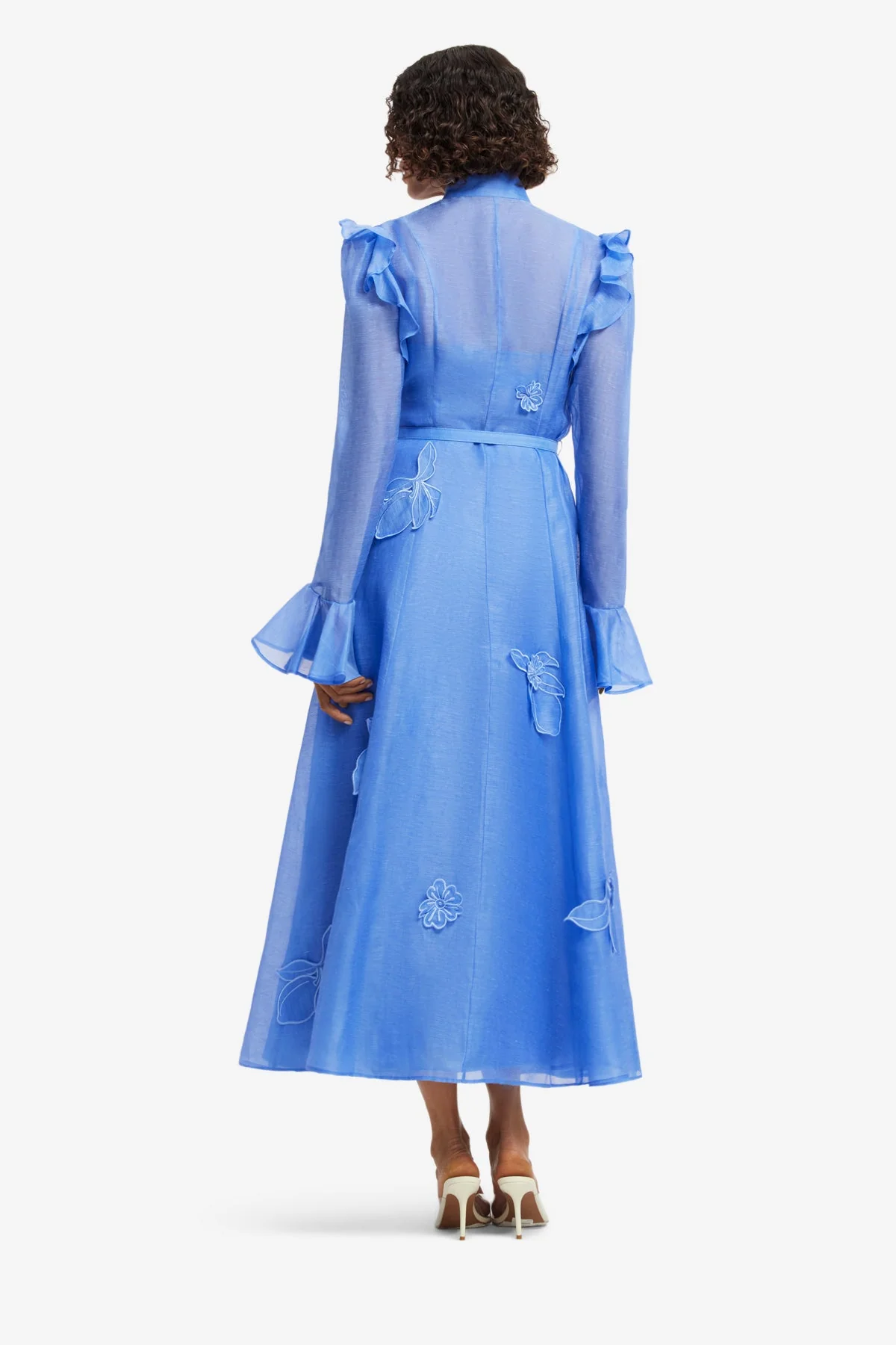 Katrina Appliqué Butterfly Sleeve Midi Dress - Azure