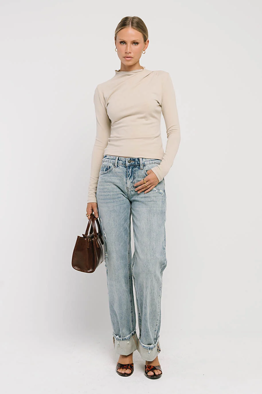 Alice Mock Neck Top in Natural