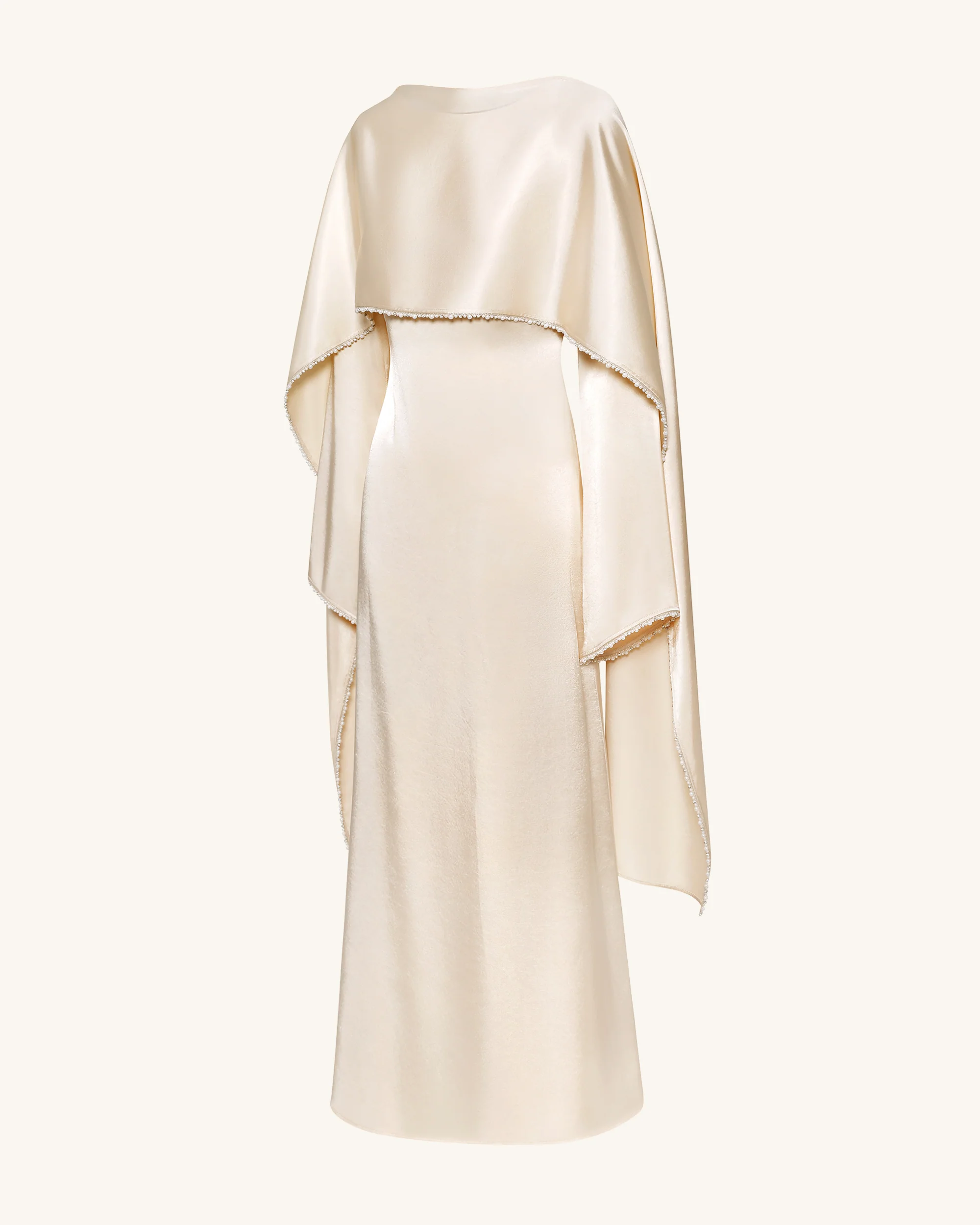 198Pearl-Trimmed Cape Sleeve Boat Neck Maxi Gown-Cream - FASHION NOB
