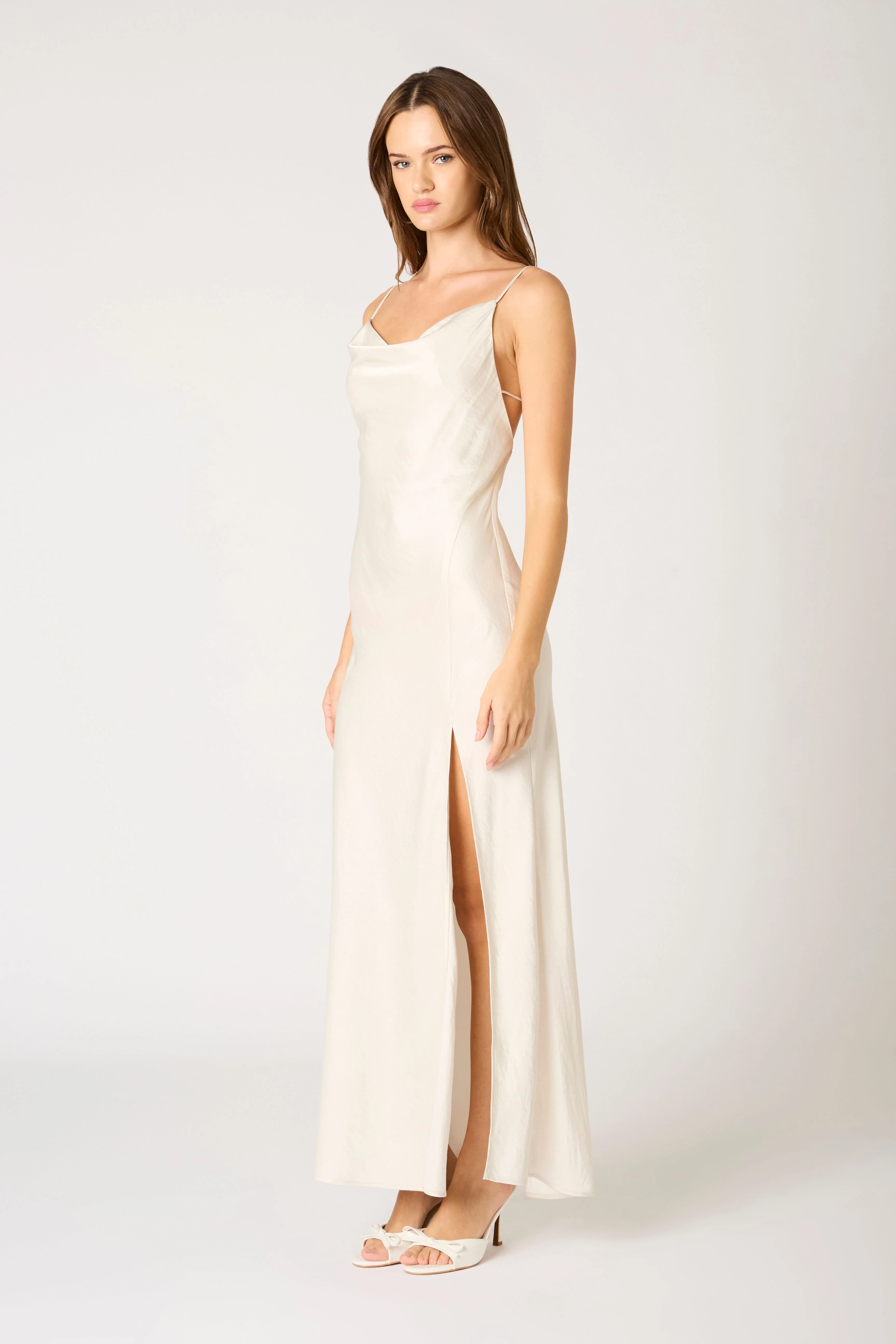 Cowl Neck High Slit Gown
